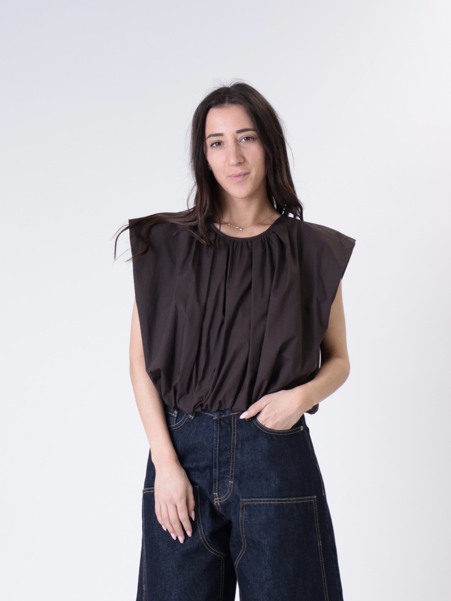 Blusa cotone arricciata moro