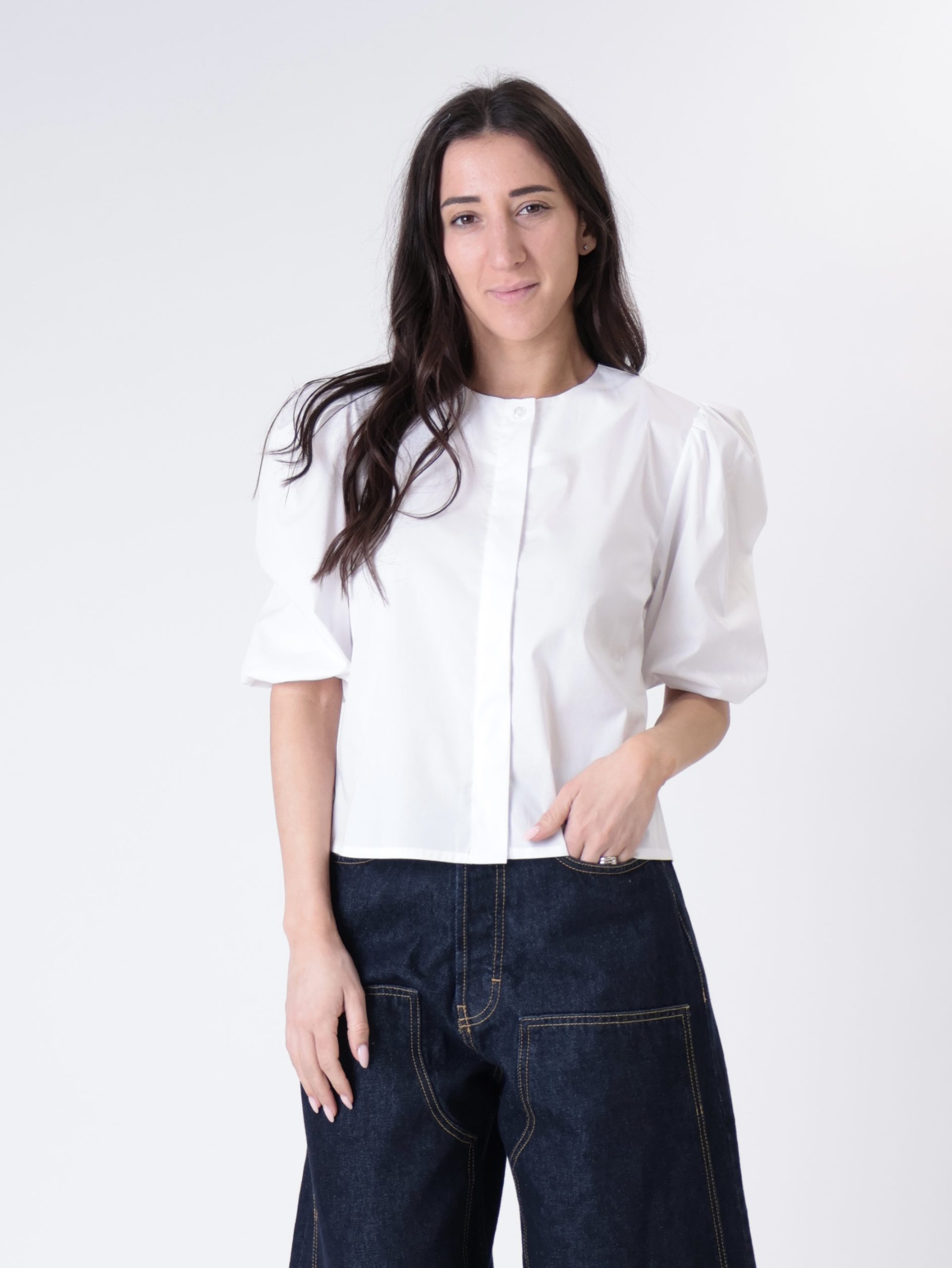 Camicia crop manica sbuffo bianco PREORDINE 20/04