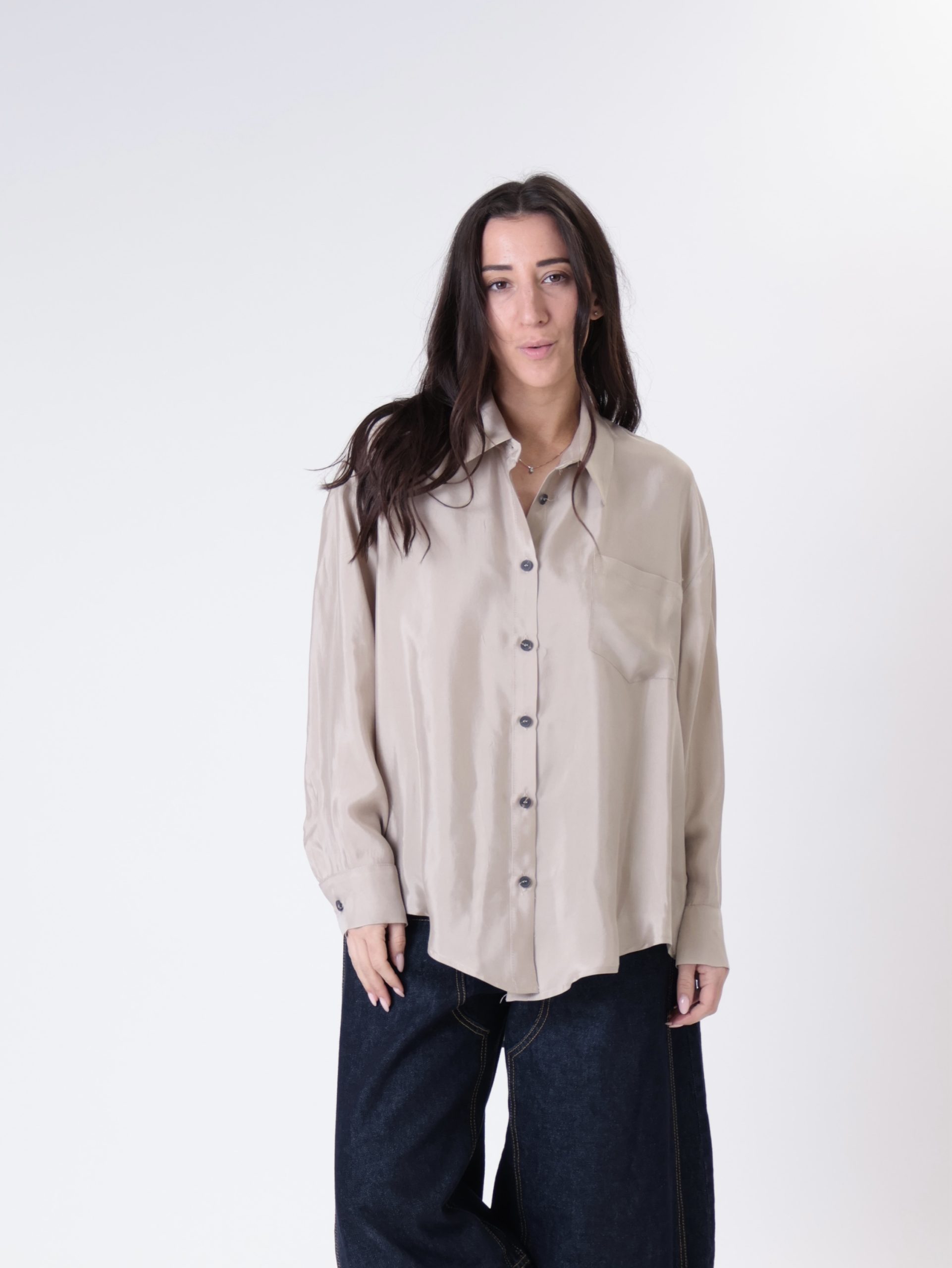 Camicia cupro tasca beige