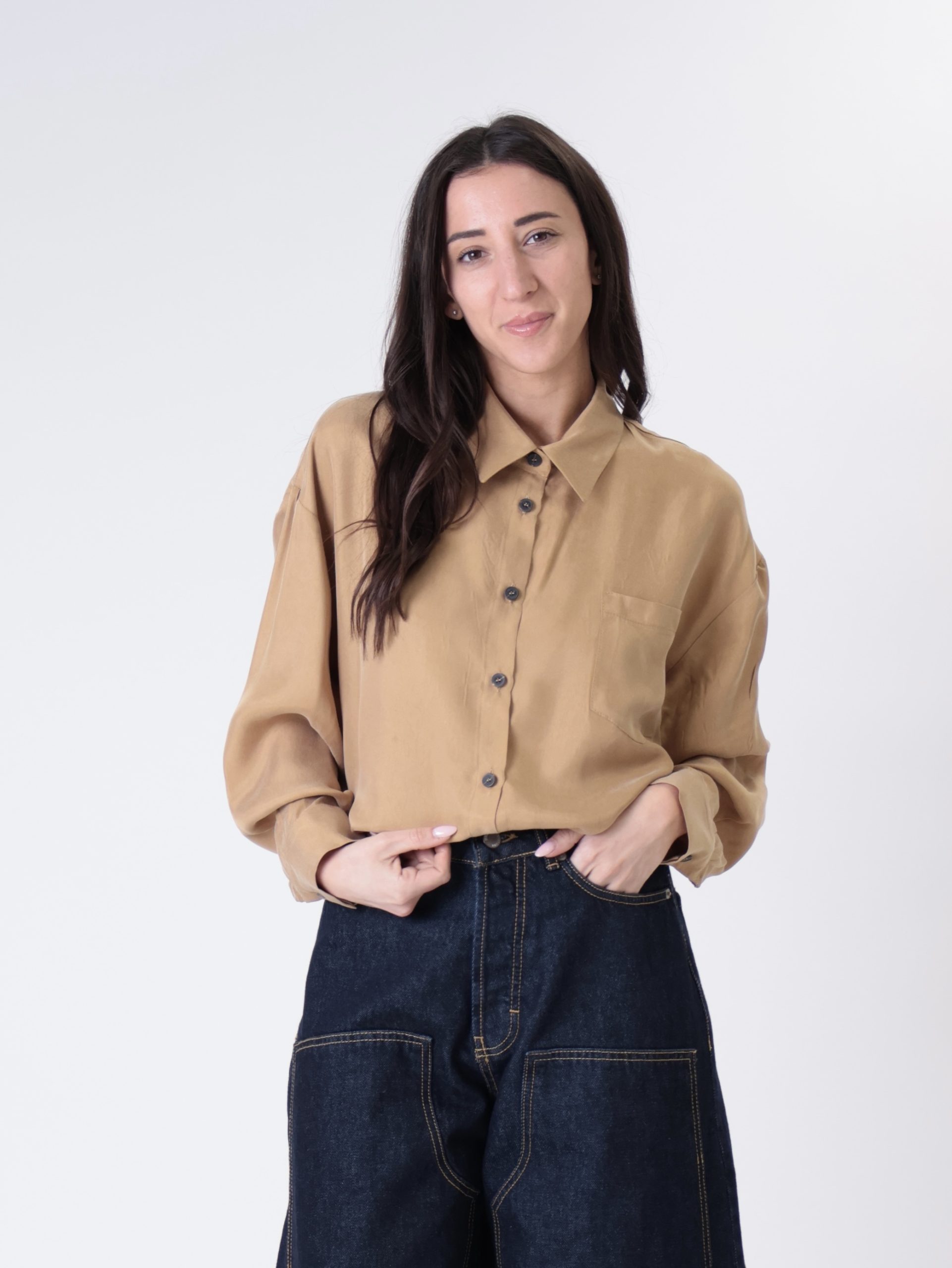 Camicia cupro tasca cammello