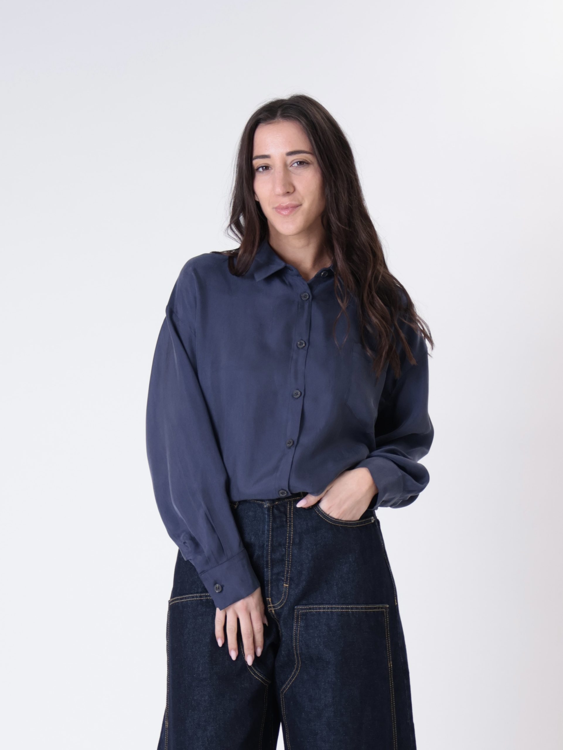 Camicia cupro tasca blu