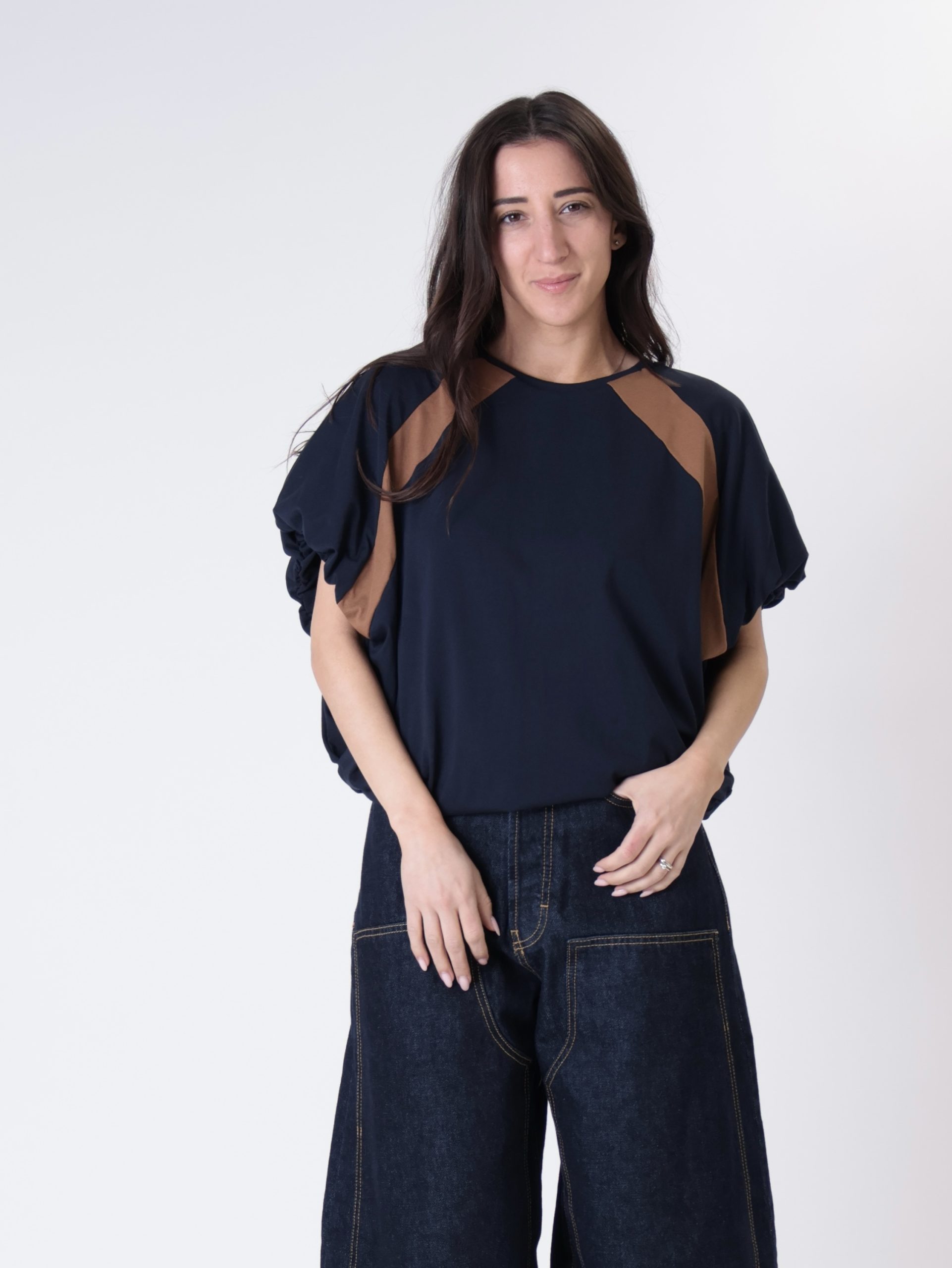 T-shirt Sere blu/cammello