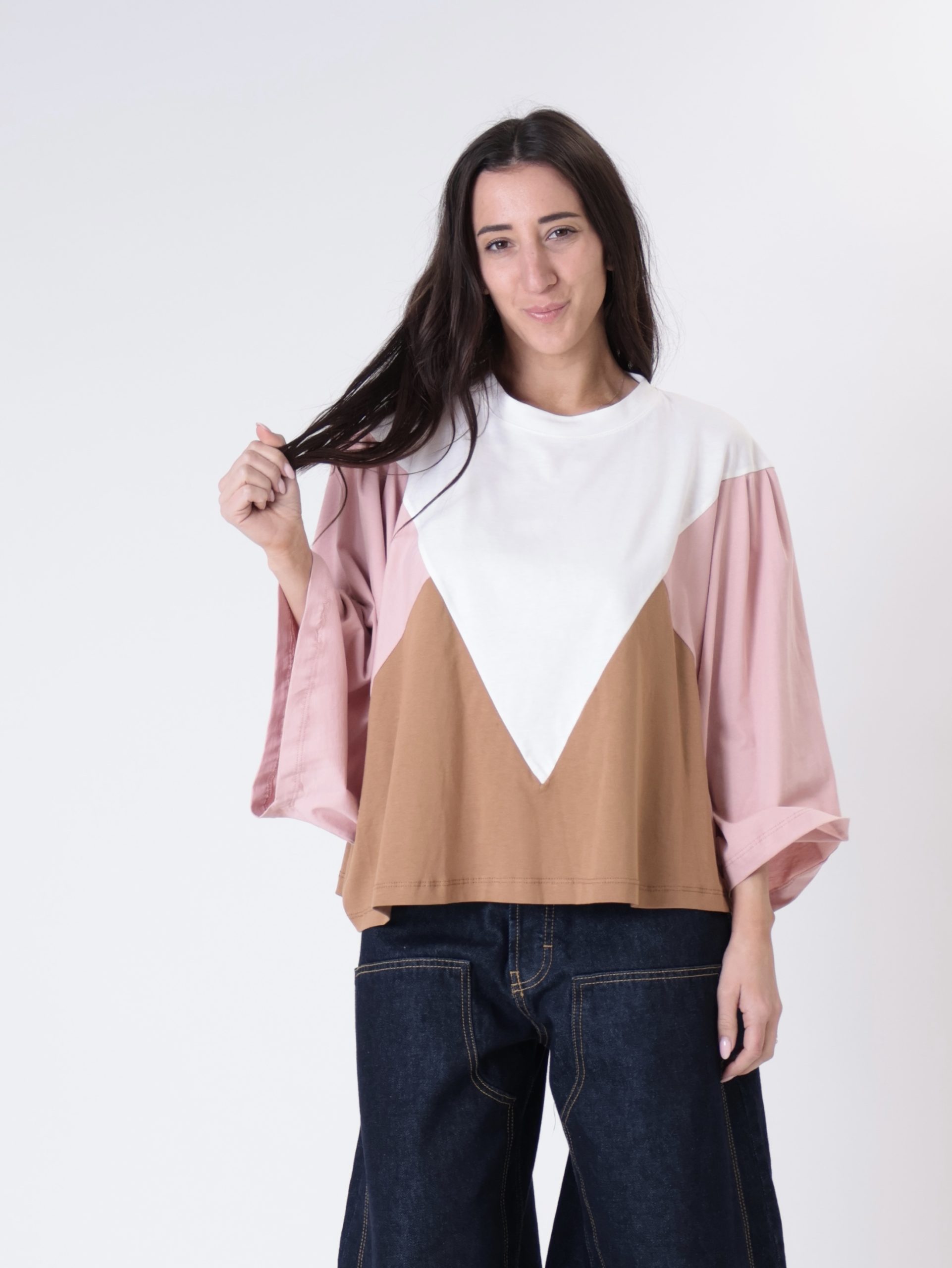 T-shirt V panna/rosa/cammello PREORDINE 20/04