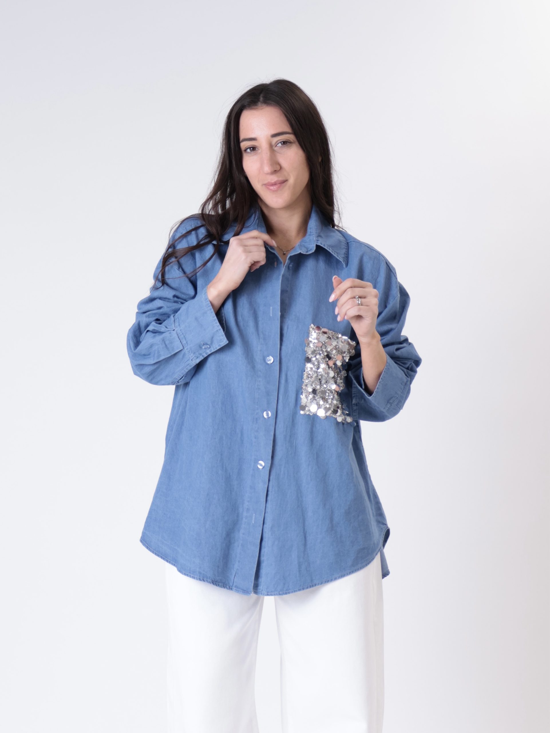 Camicia denim tasca paillettes PREORDINE 17/04