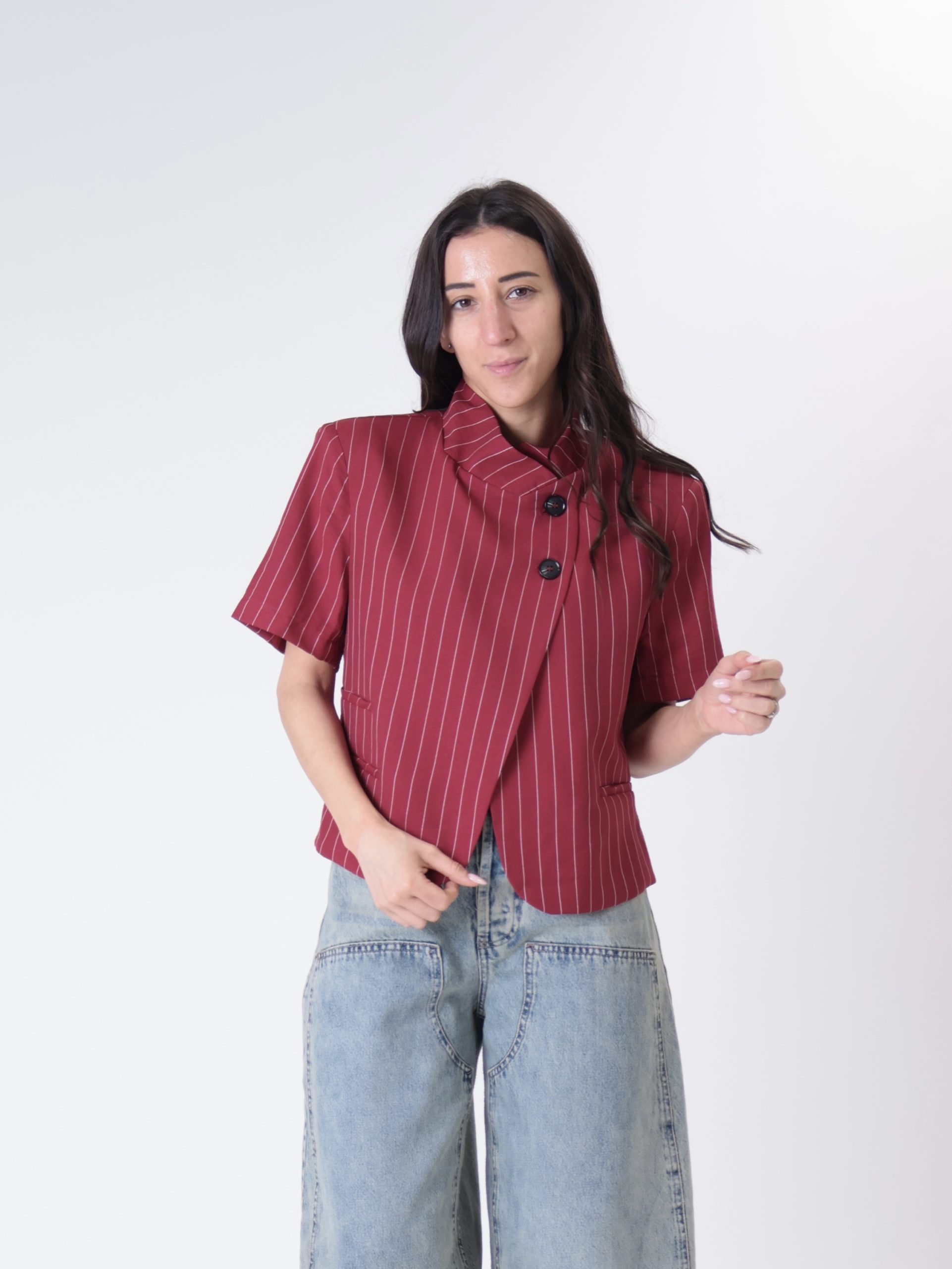 Giacca coreana m/m rigata rosso