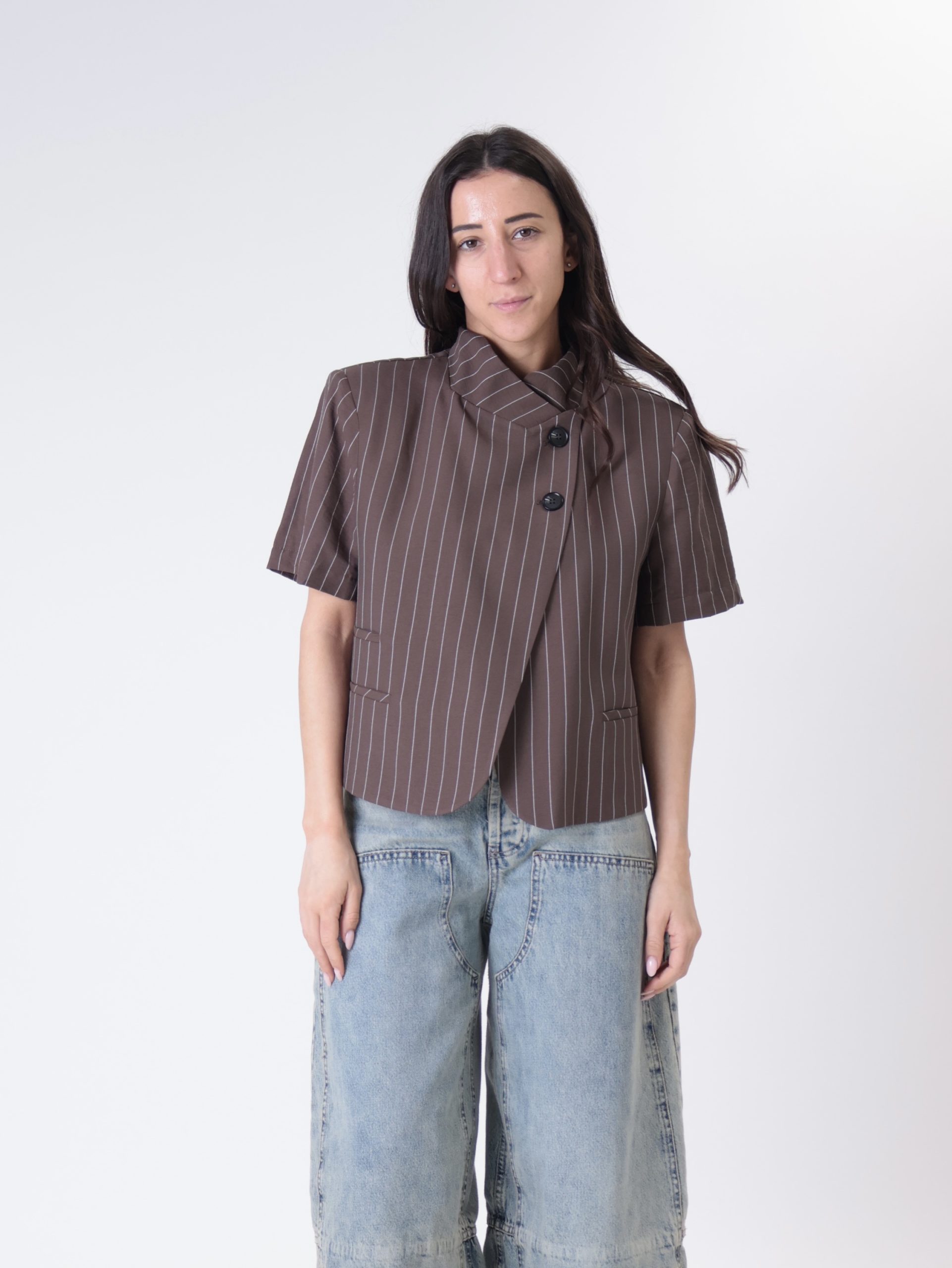 Giacca coreana m/m rigata moro