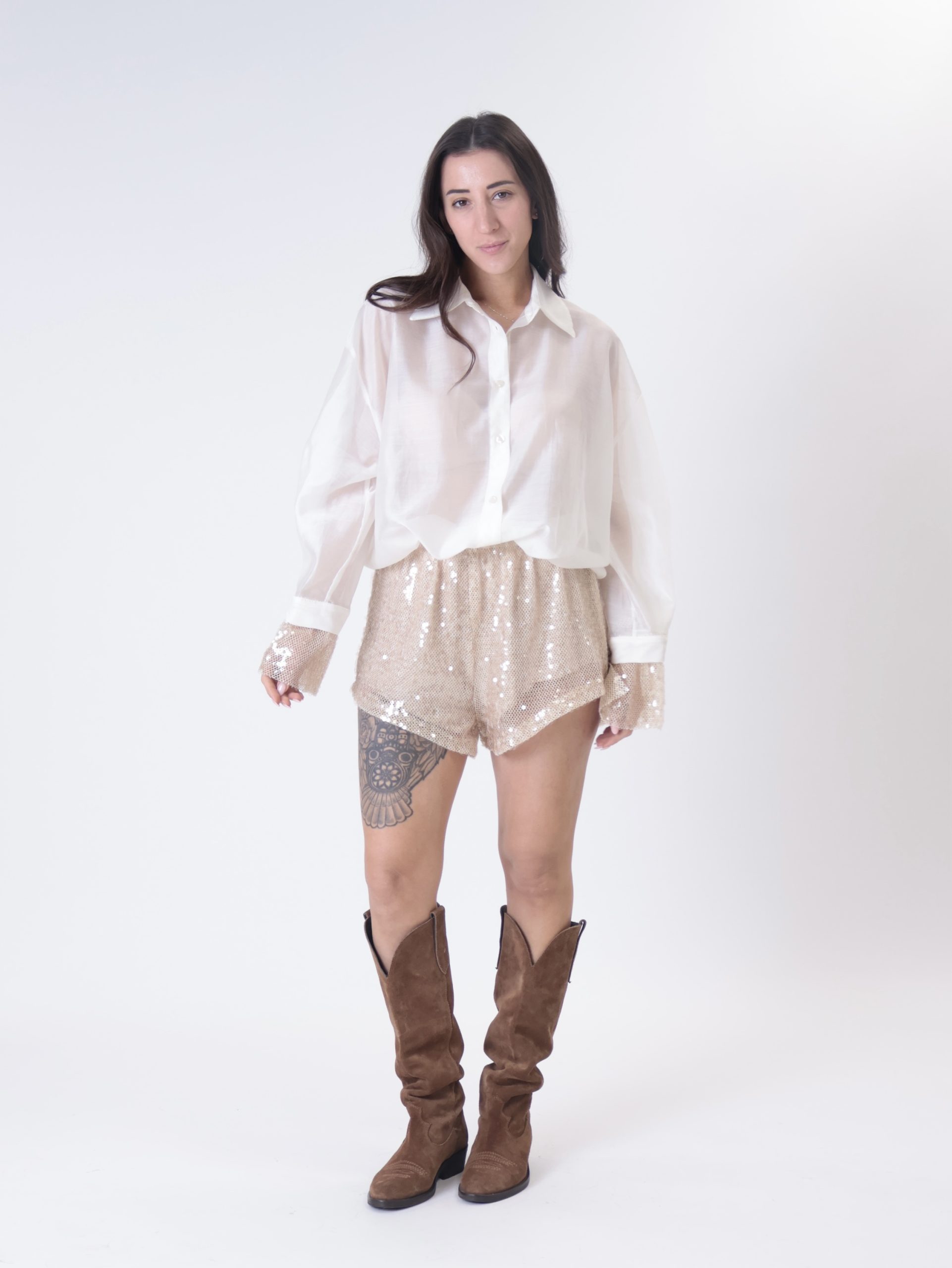 Camicia polso paillettes burro