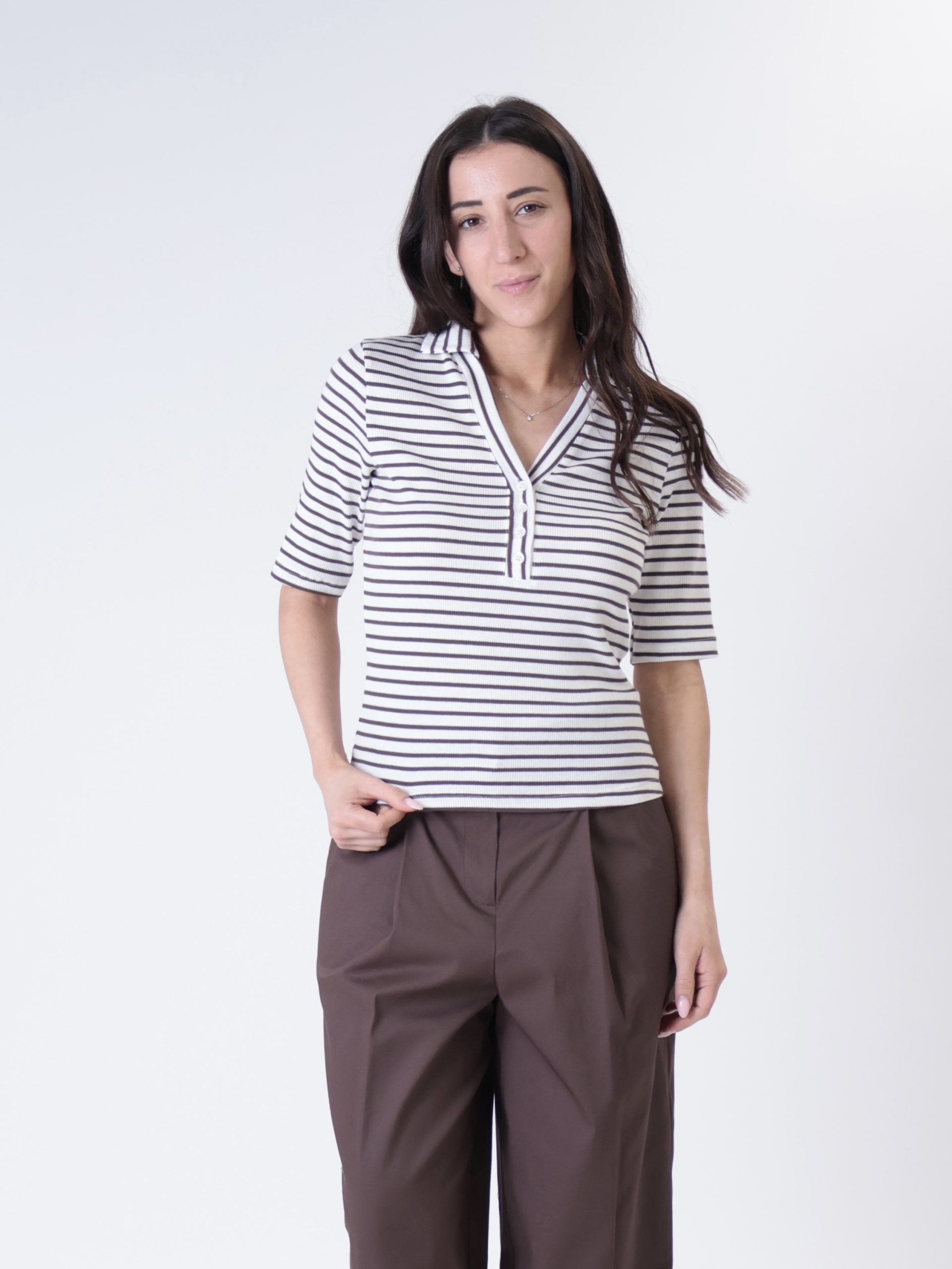 Polo serafino riga panna/moro