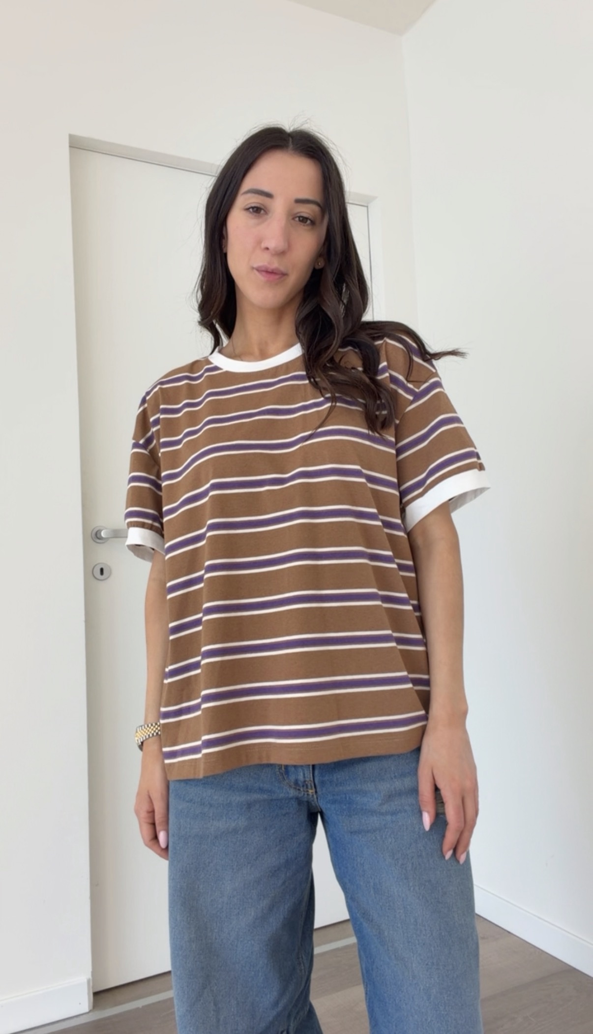 T-shirt m/m riga tabacco/viola