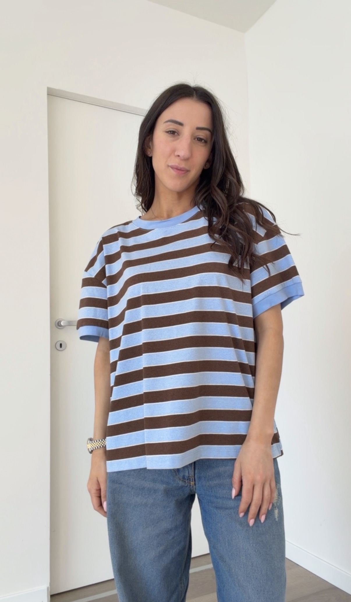 T-shirt m/m riga celeste/moro
