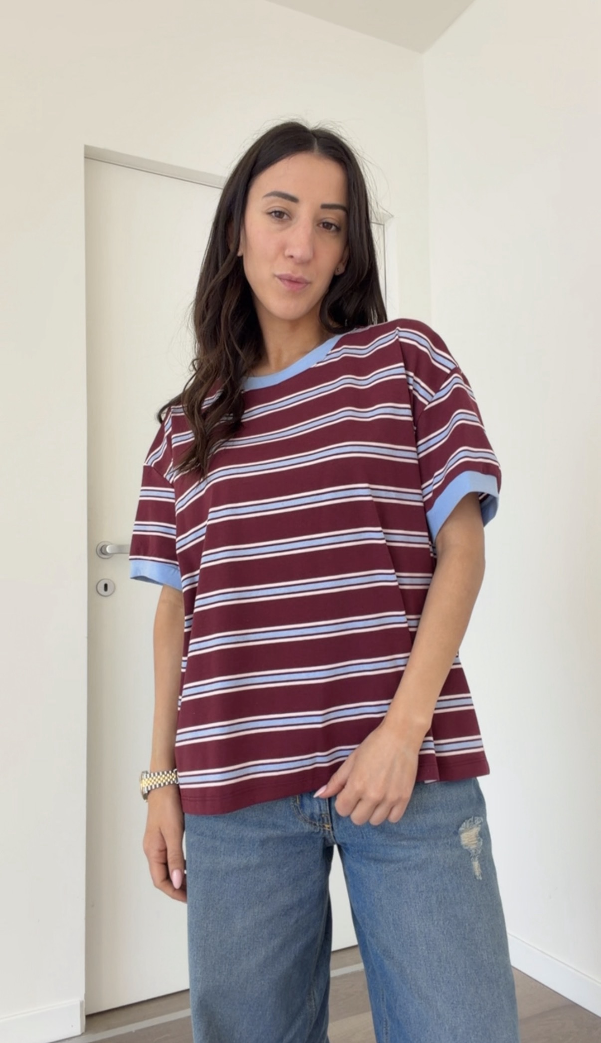 T-shirt m/m riga bordeaux/ celeste