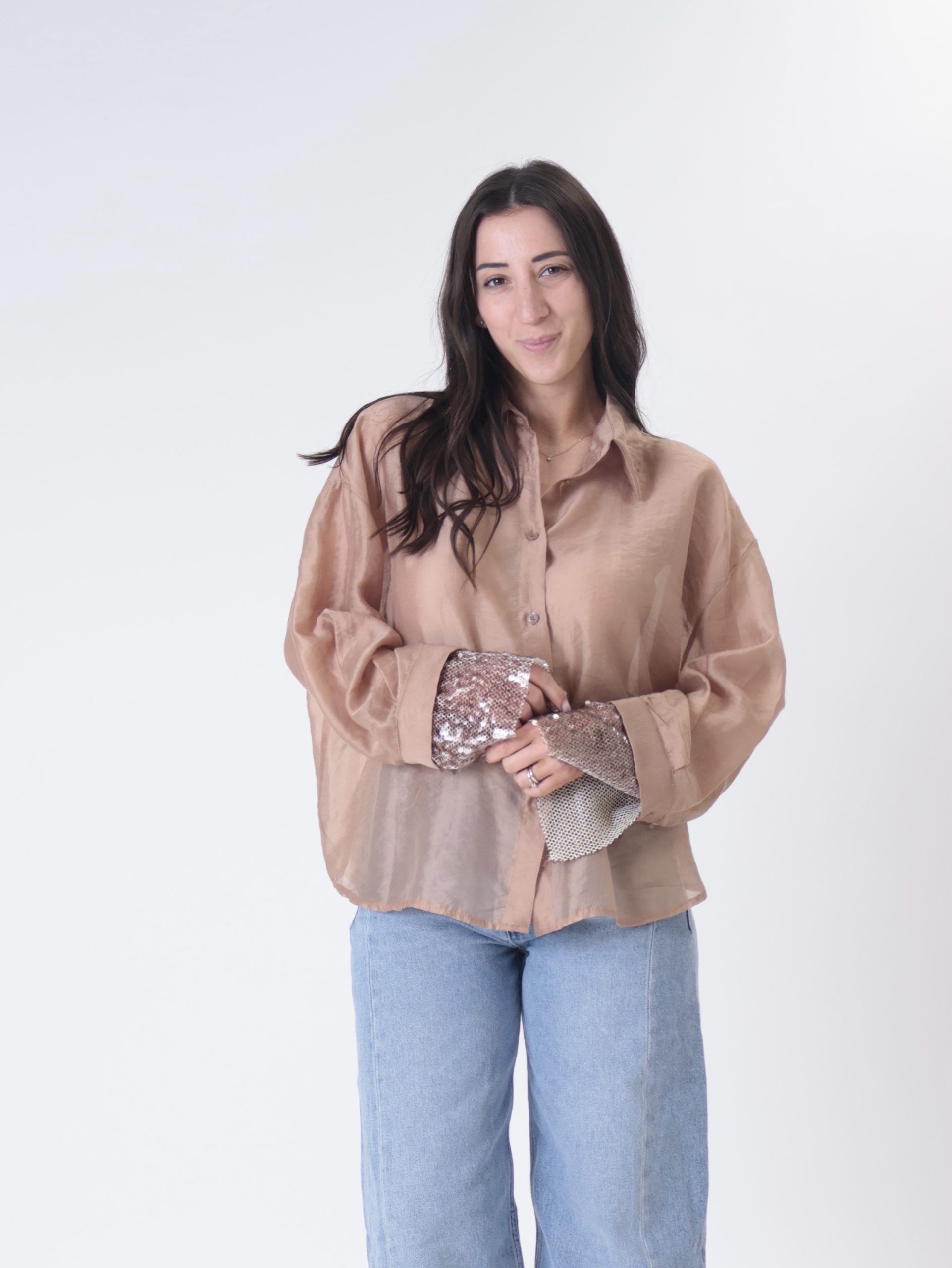 Camicia polso paillettes cammello