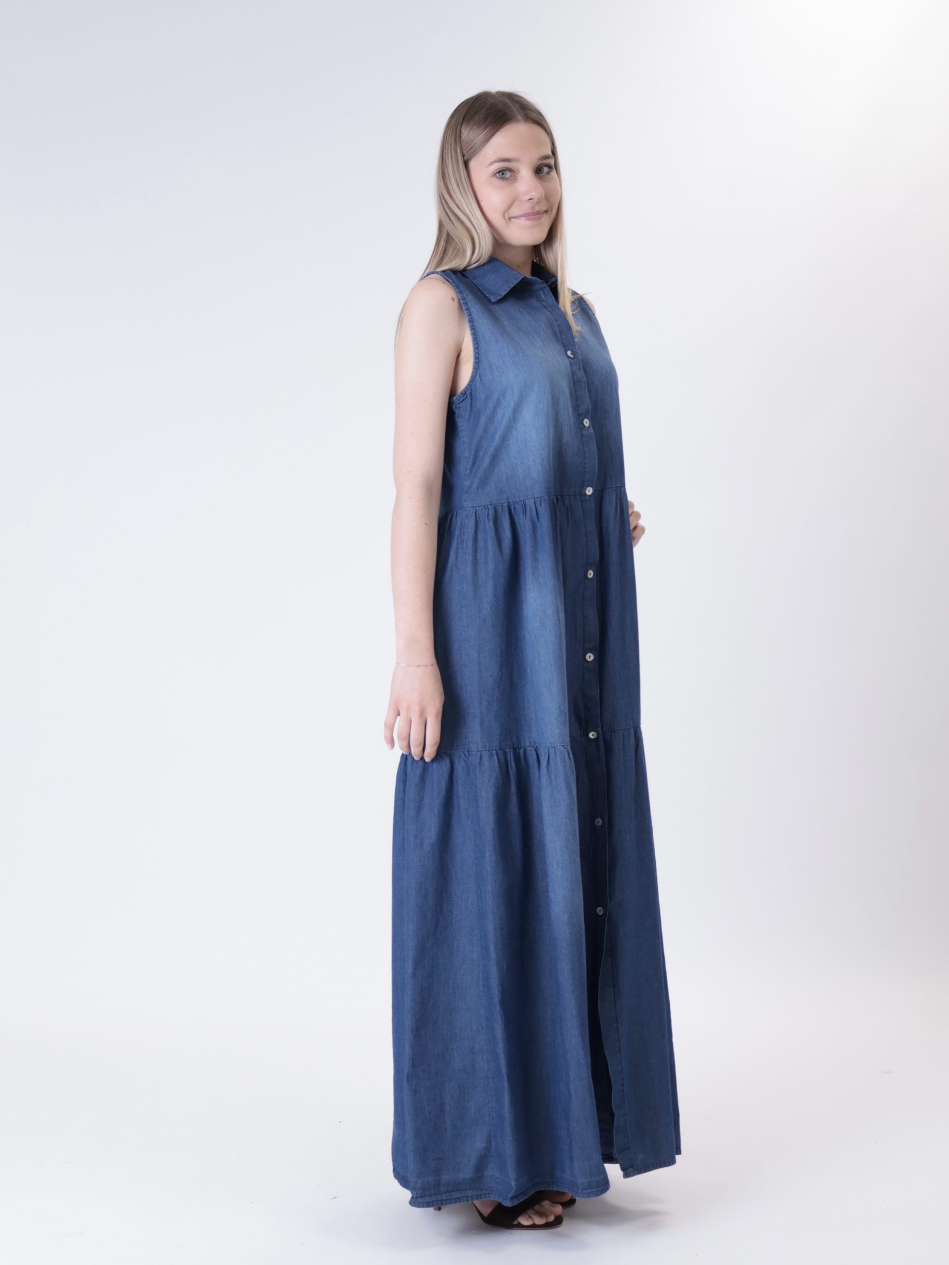 Abito chambry smanicato blu