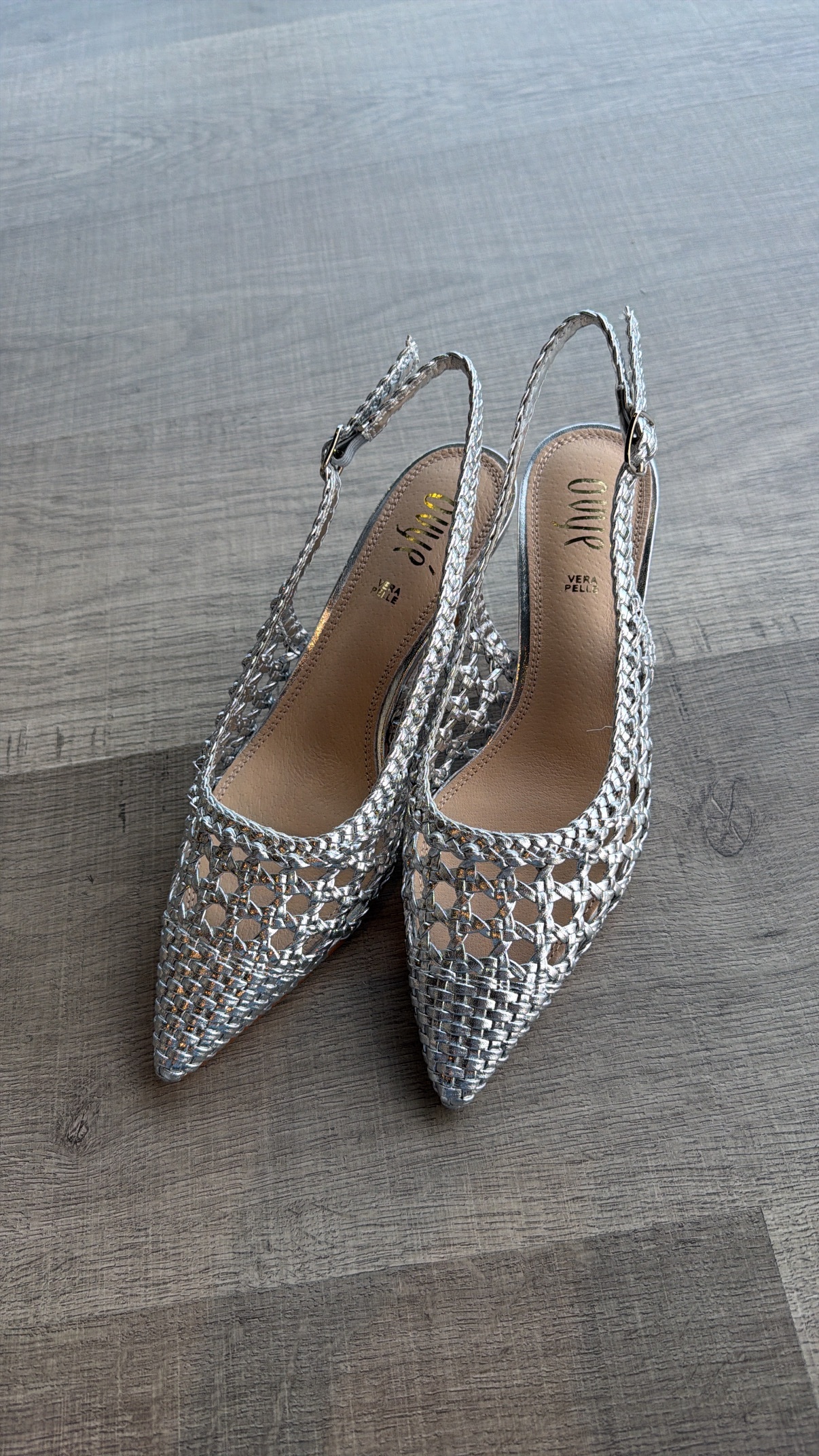 Slingback intrecciata argento