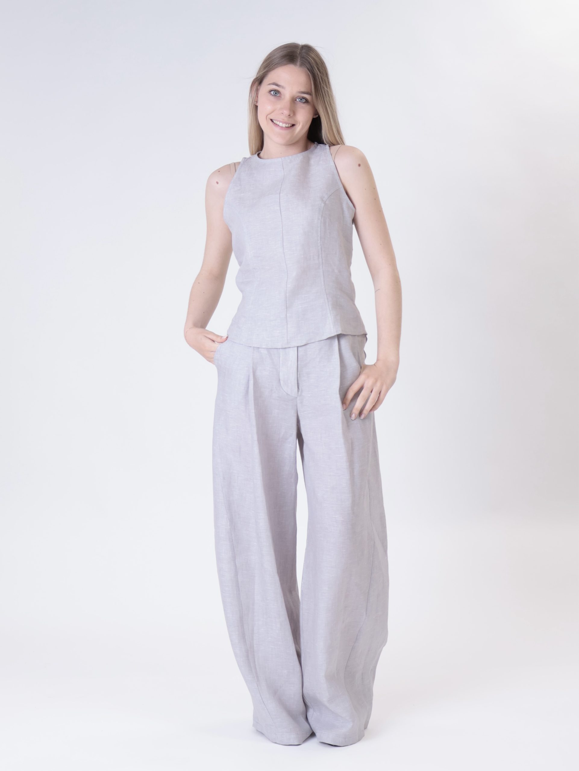 Pantalone palazzo 100% lino perla