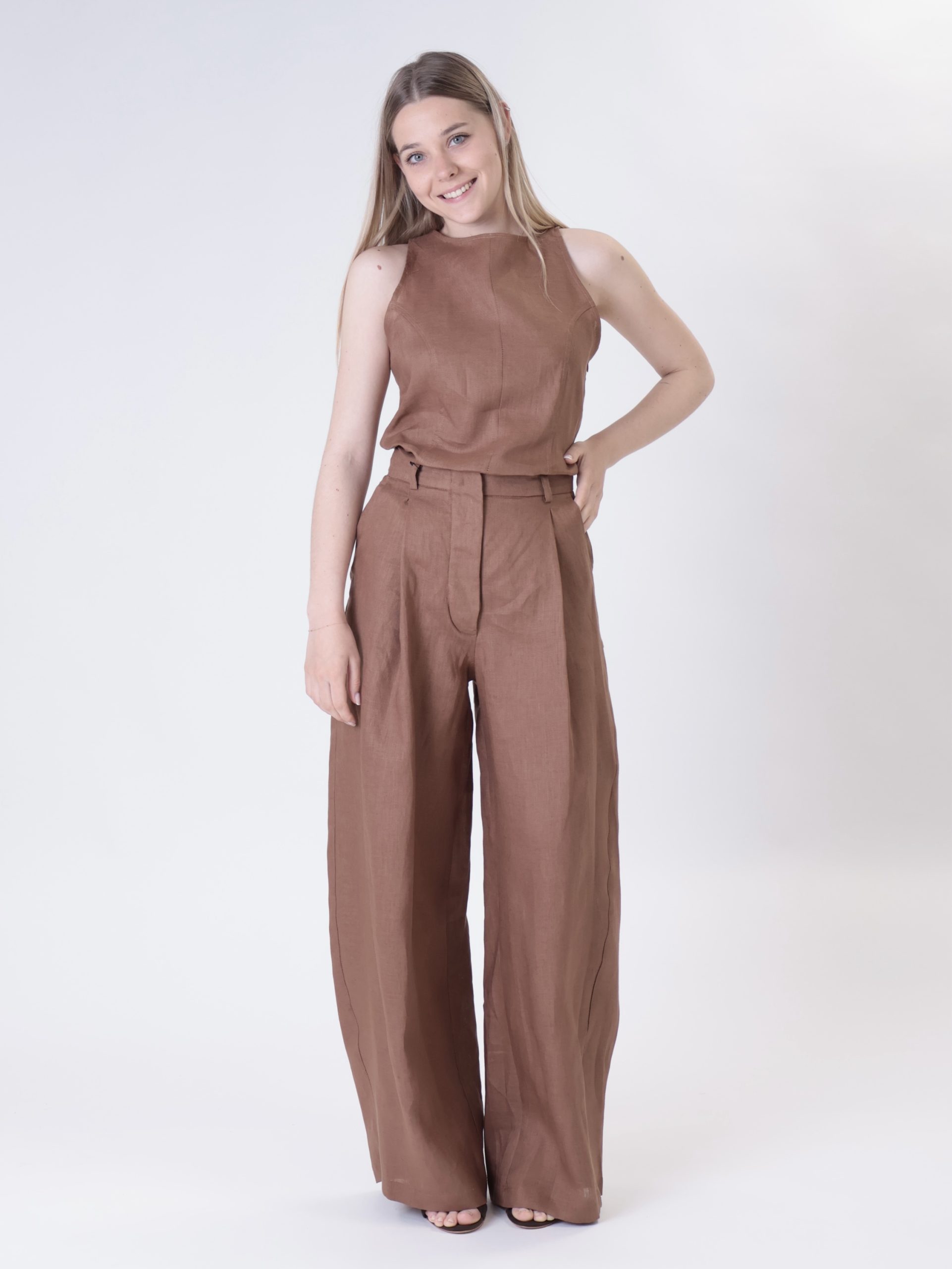 Pantalone palazzo 100% lino bruciato