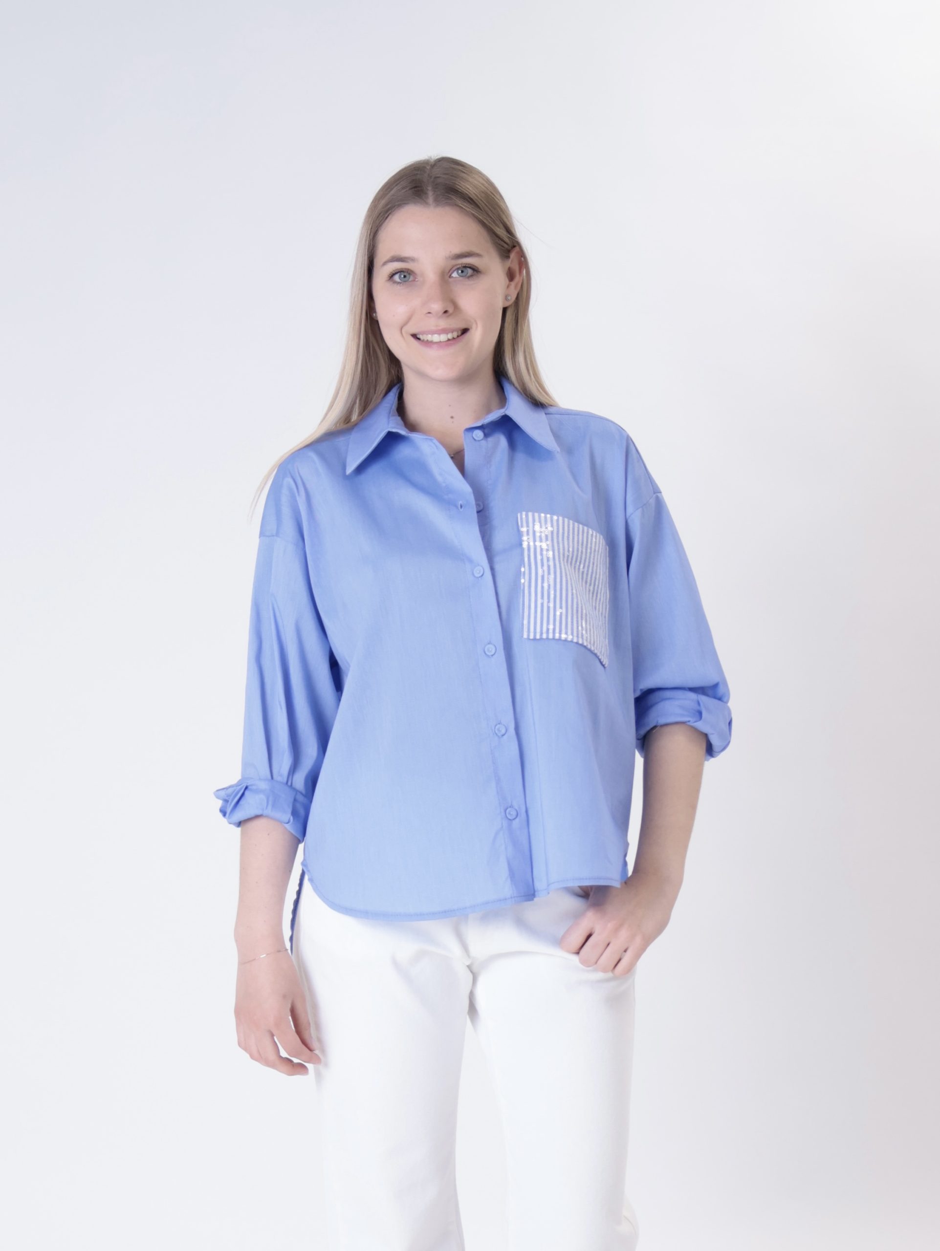 Camicia tasca rigata paillettes