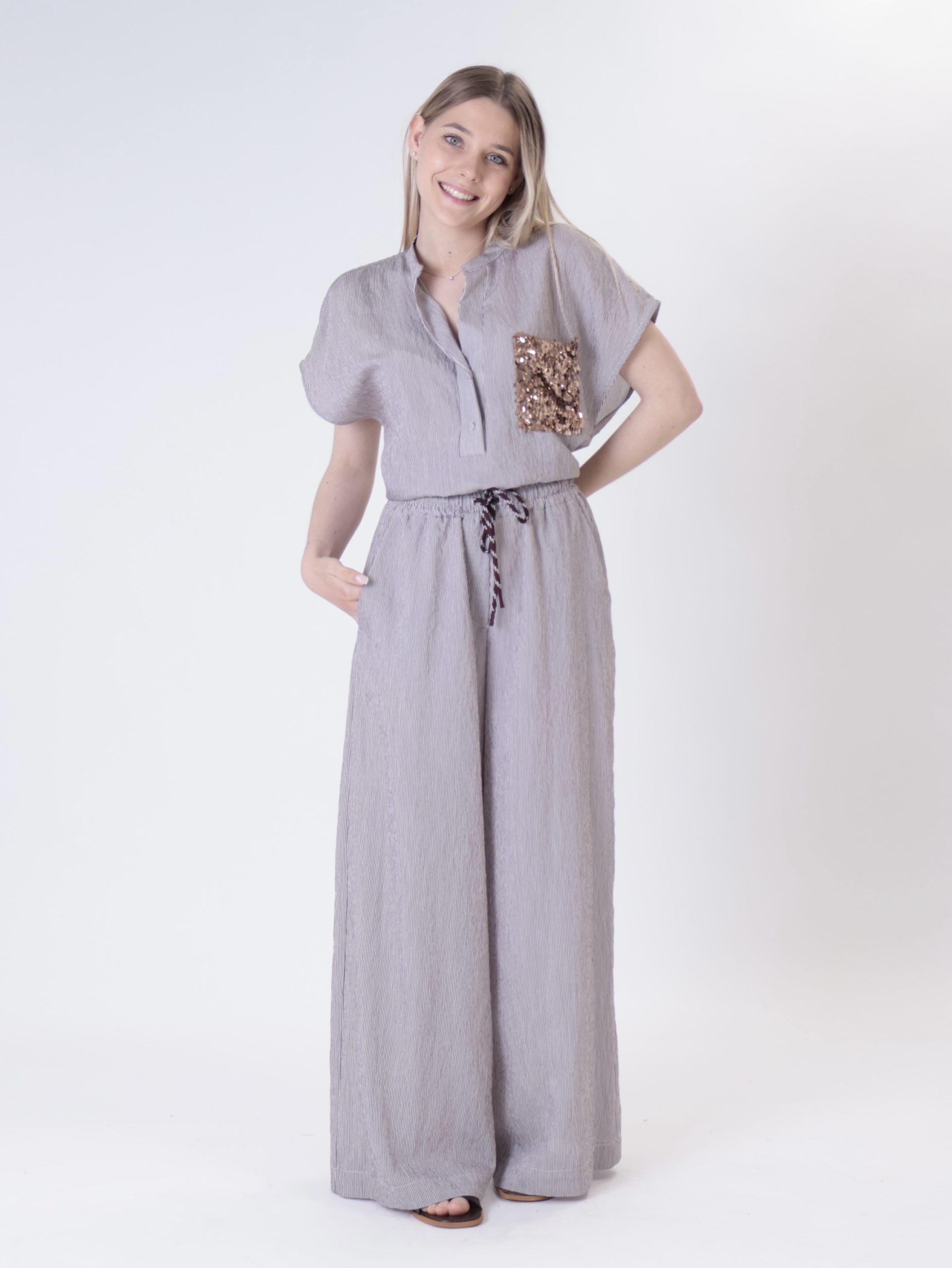 Pantalone mille righe moro/bianco