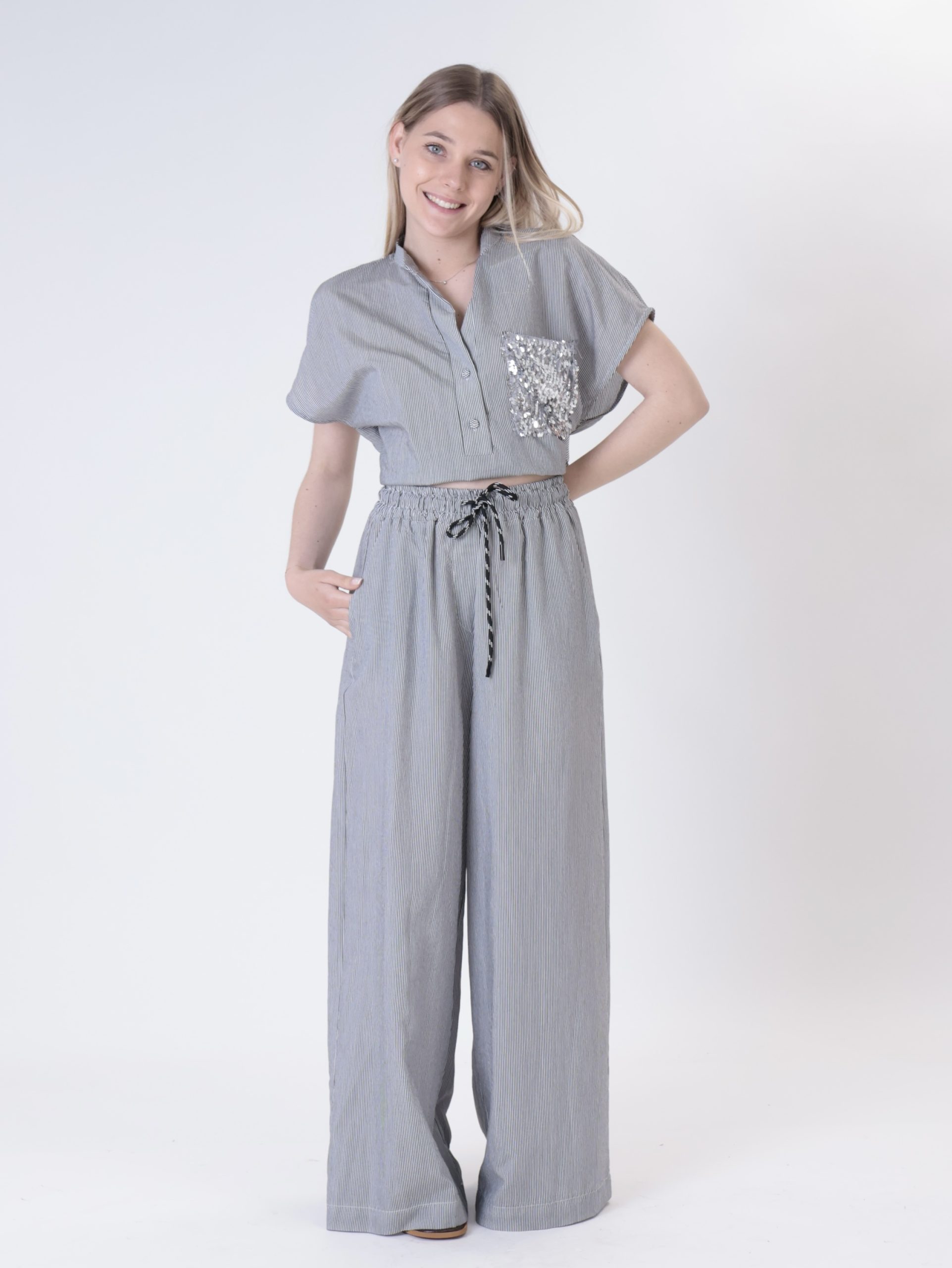 Pantalone mille righe nero/bianco