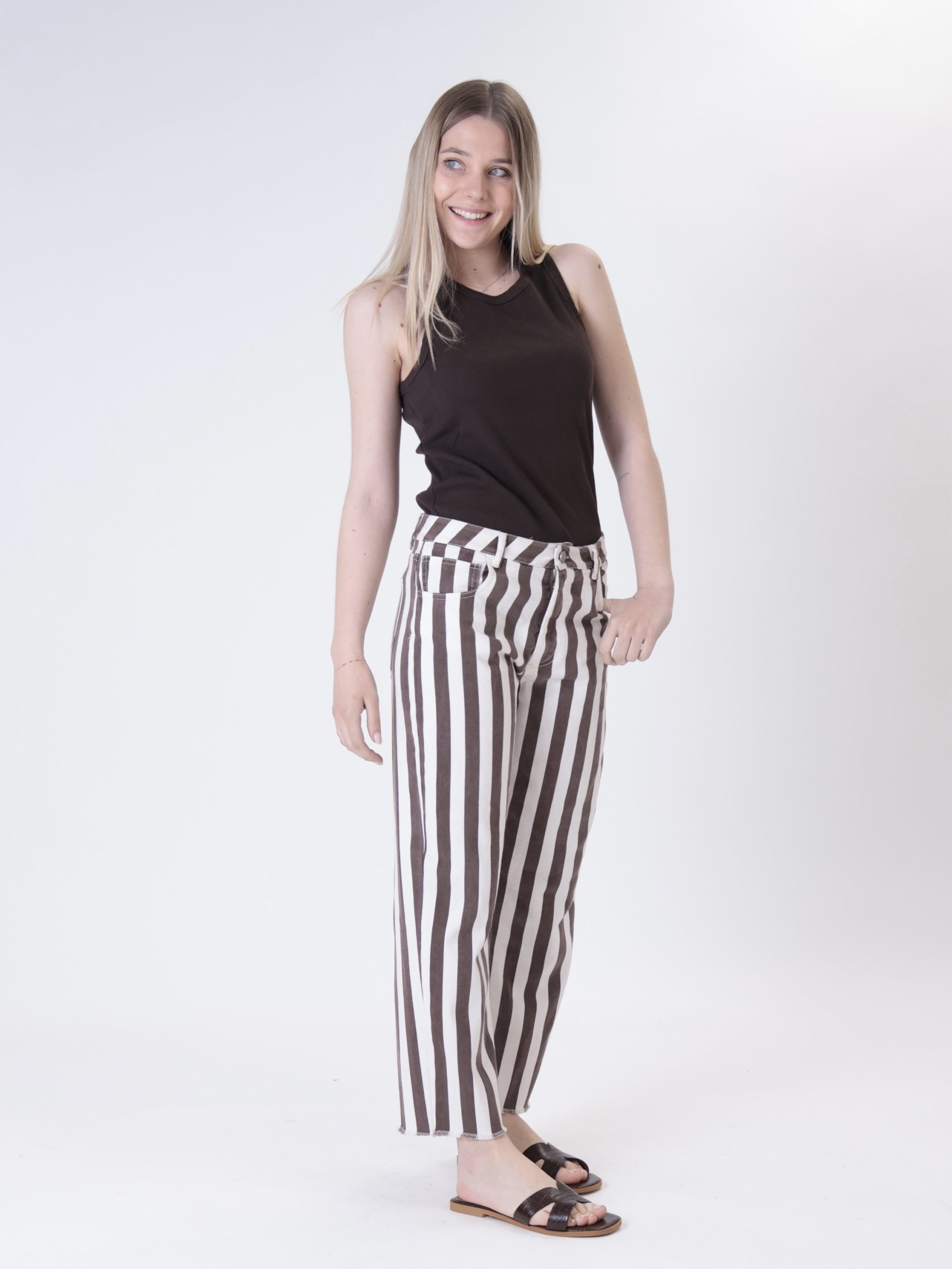 Jeans righe moro/panna