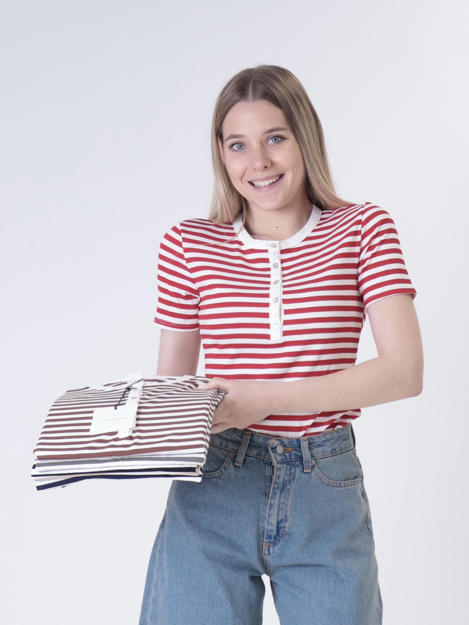 T-shirt serafino righe (colori all'interno)