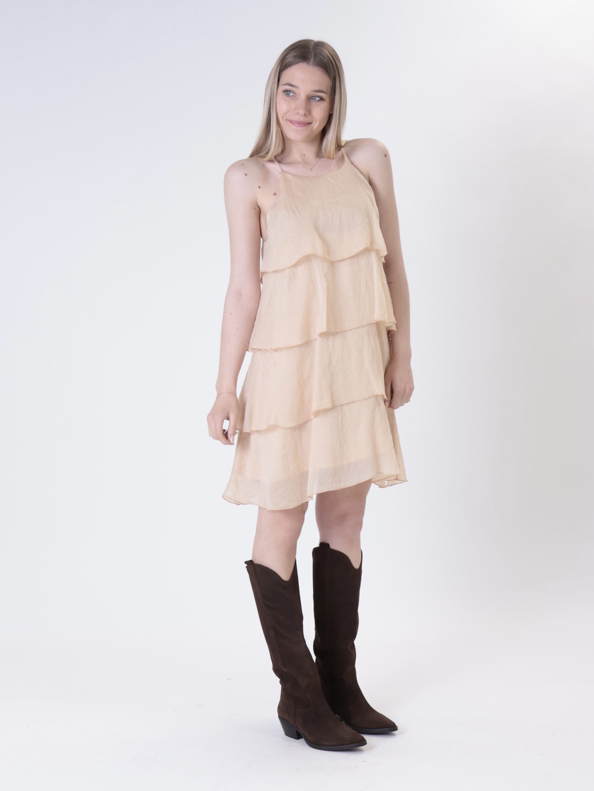 Abito corto balze crema
