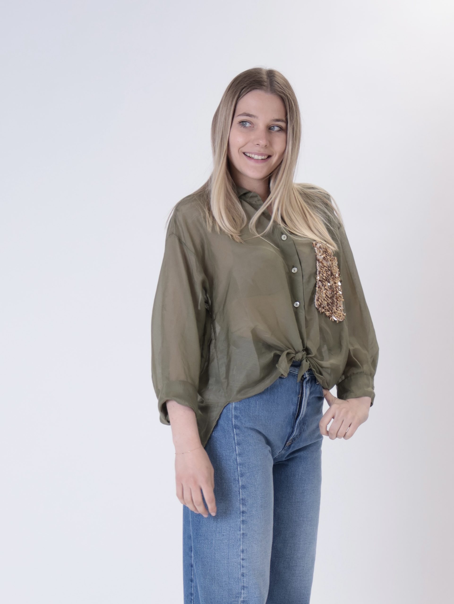 Camicia militare misto seta tasca paillettes