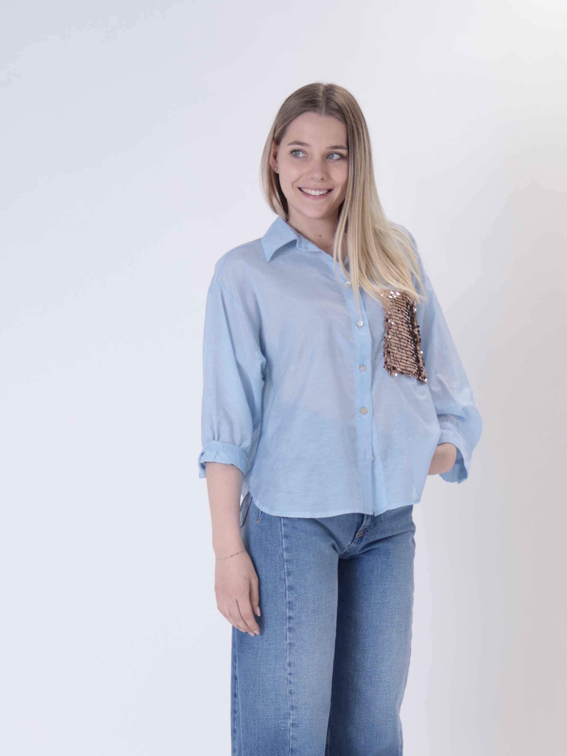 Camicia nuvola misto seta tasca paillettes