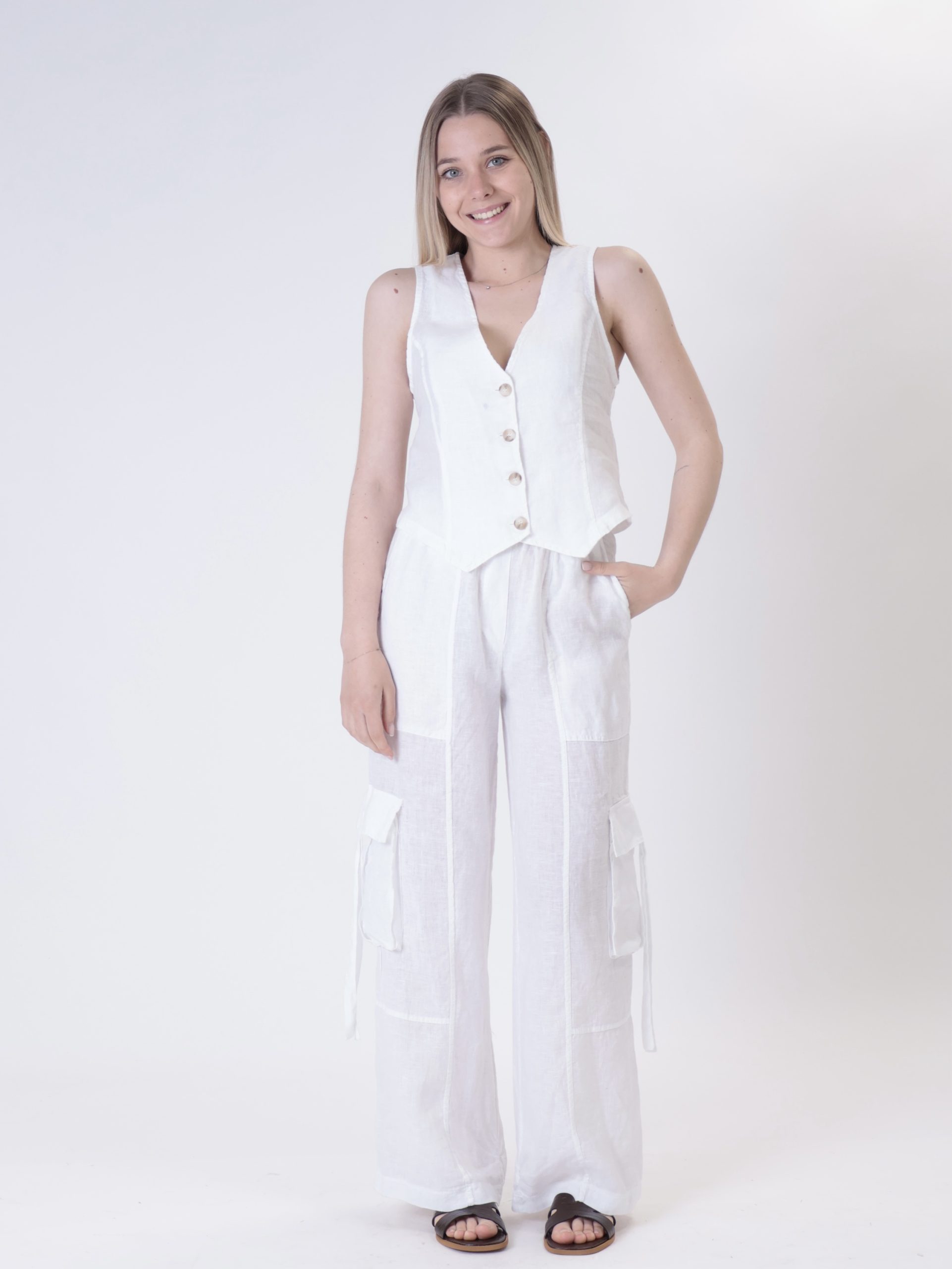 Gilet puro lino bianco