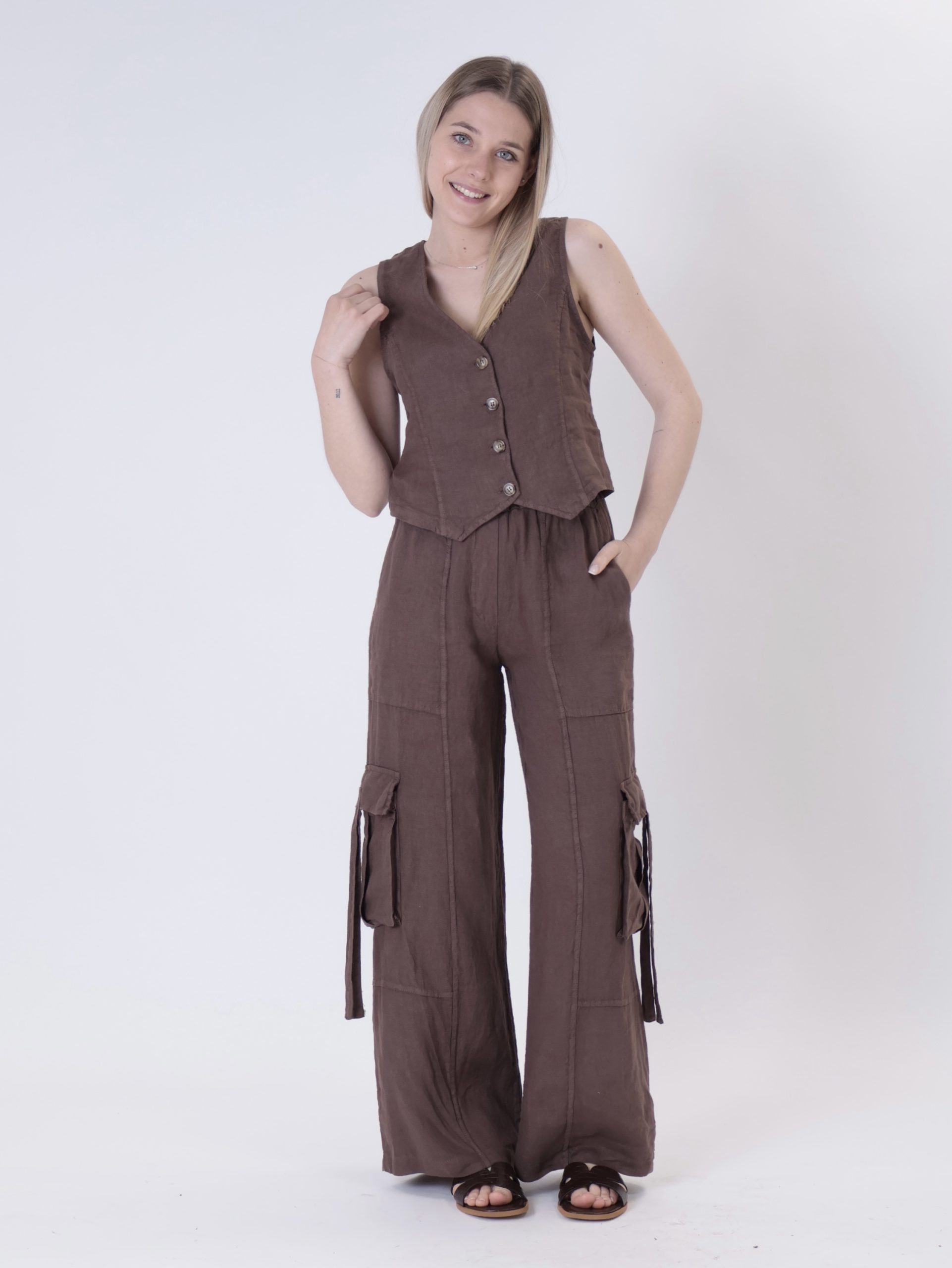 Gilet puro lino cioccolato
