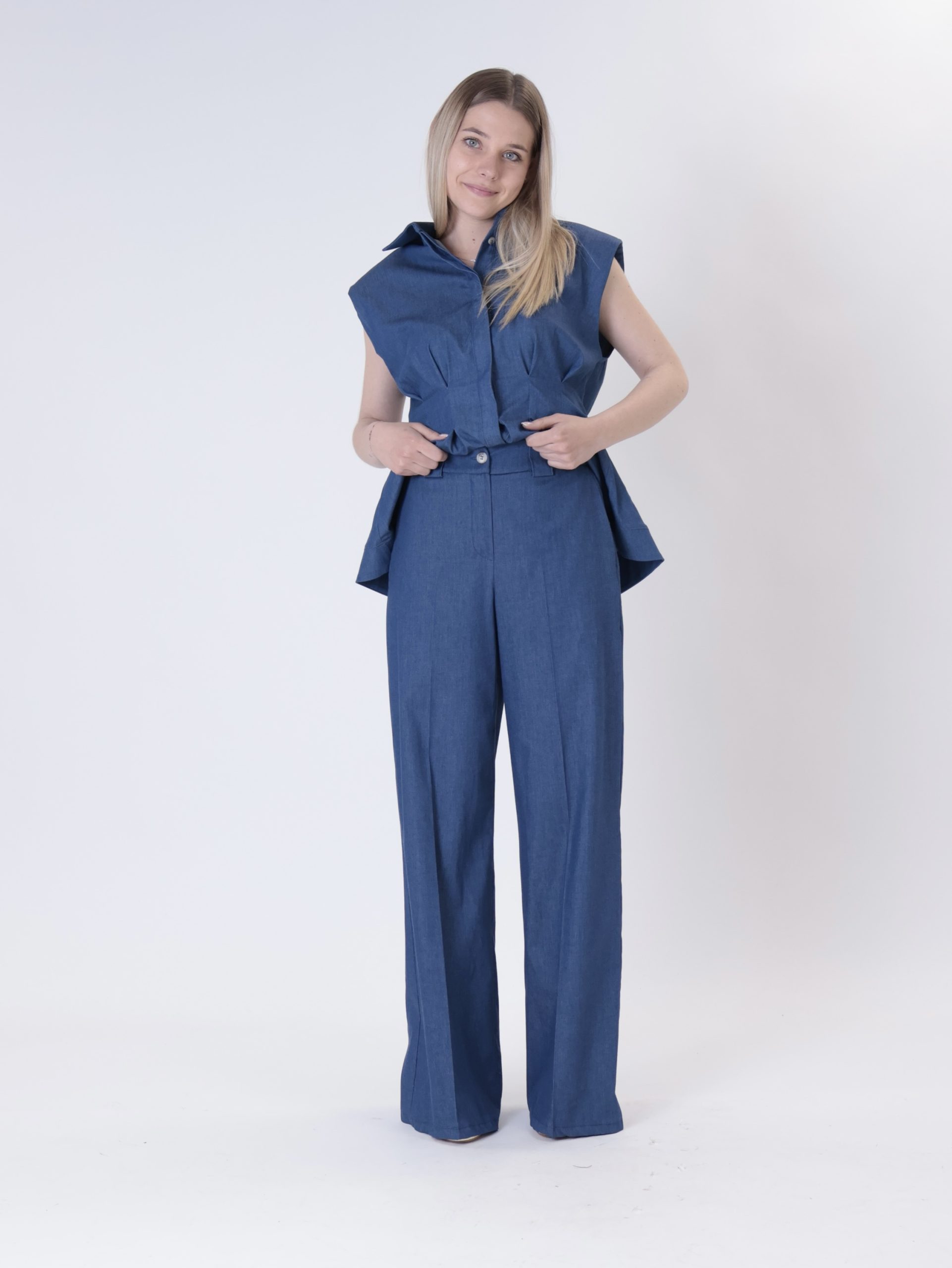 Pantalone elastico retro chambray