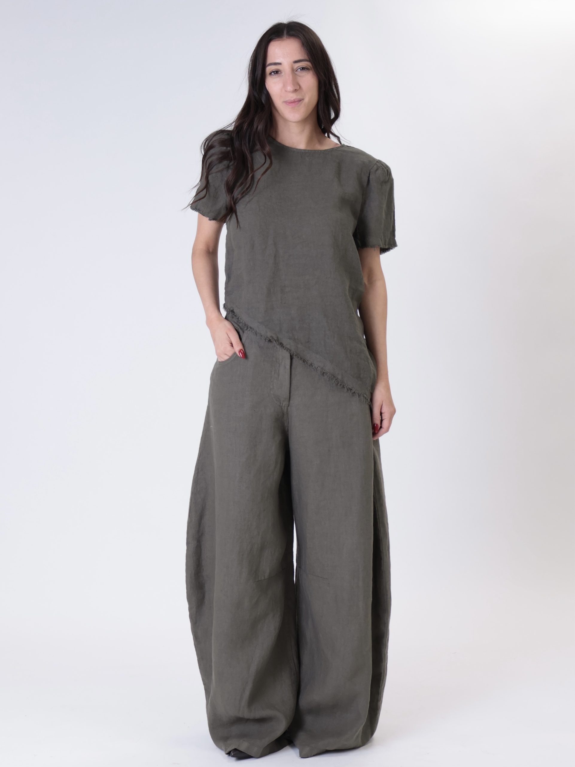 Pantalone barrel 100% lino militare