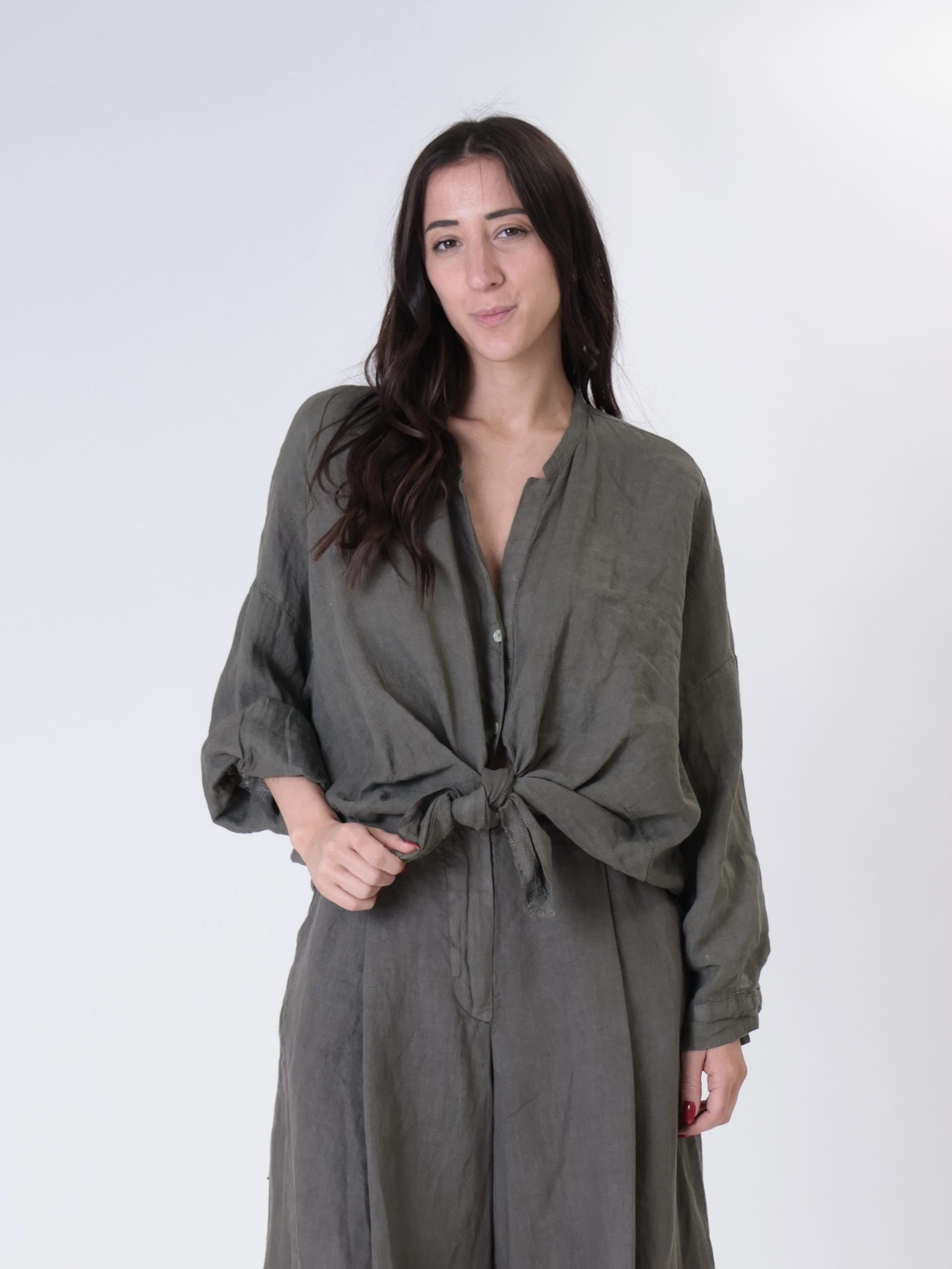 Camicia manica lunga 100% lino militare