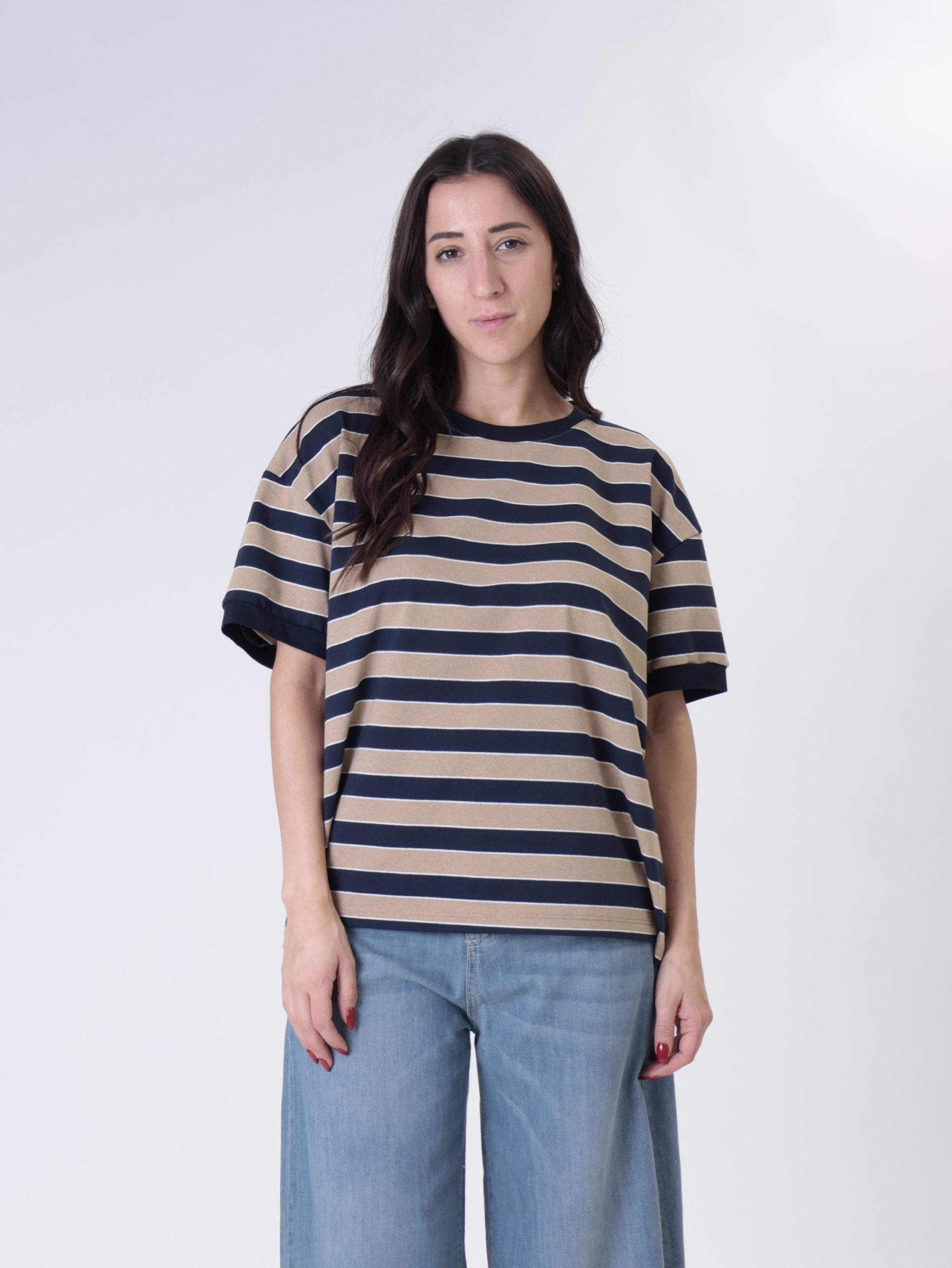 T-shirt m/m riga blu/beige