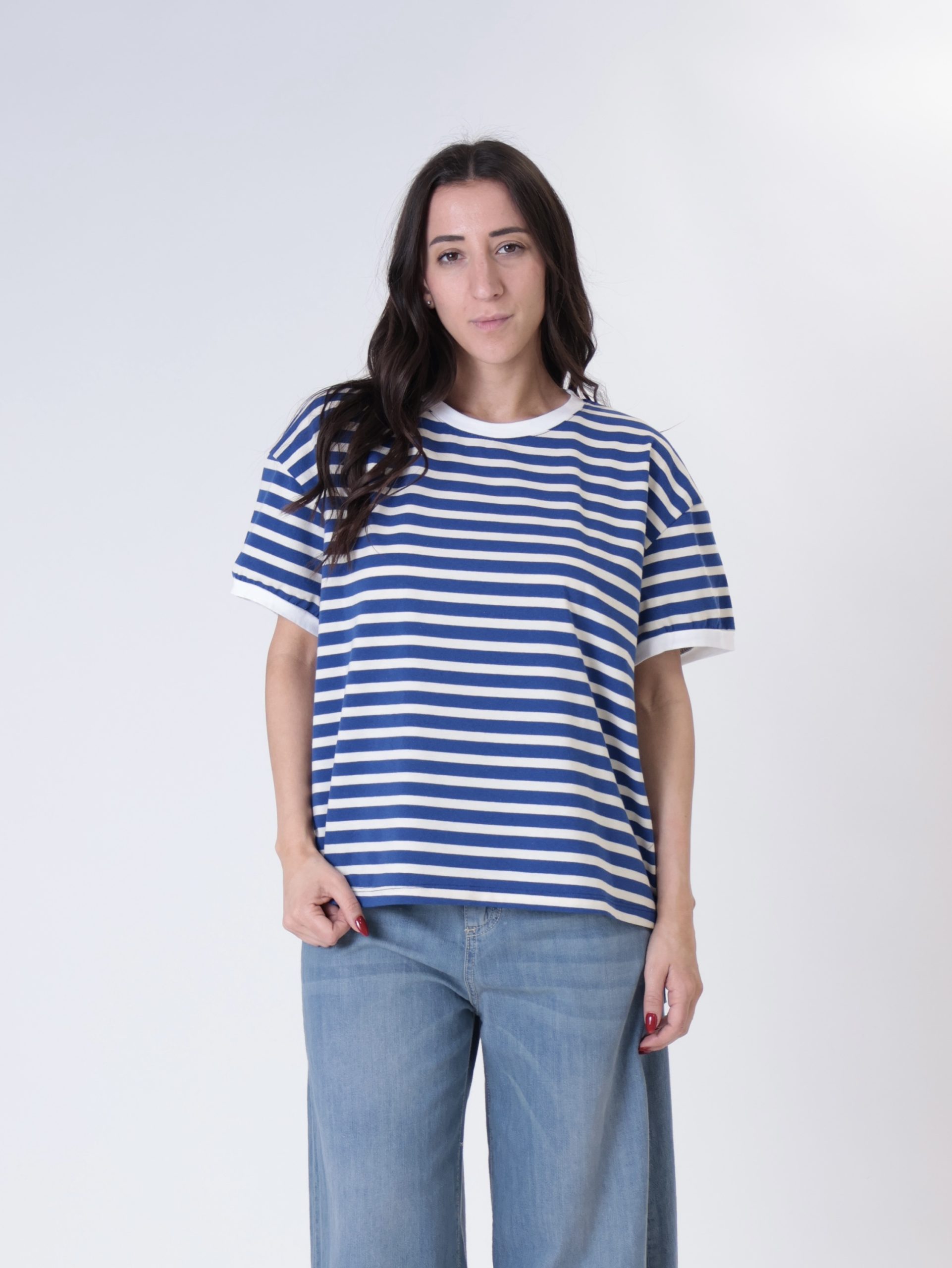 T-shirt m/m riga bluette/panna