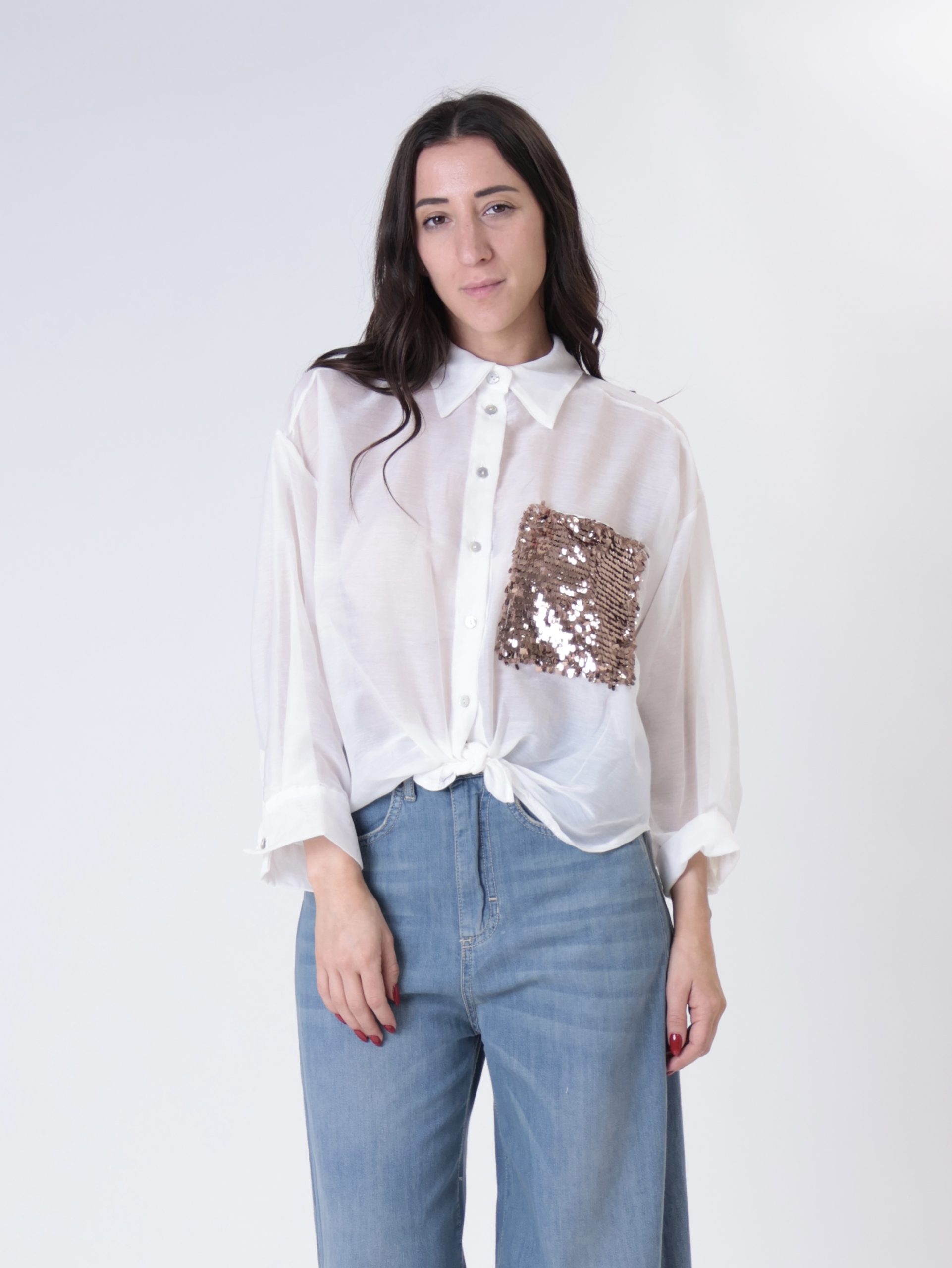 Camicia bianca misto seta tasca paillettes