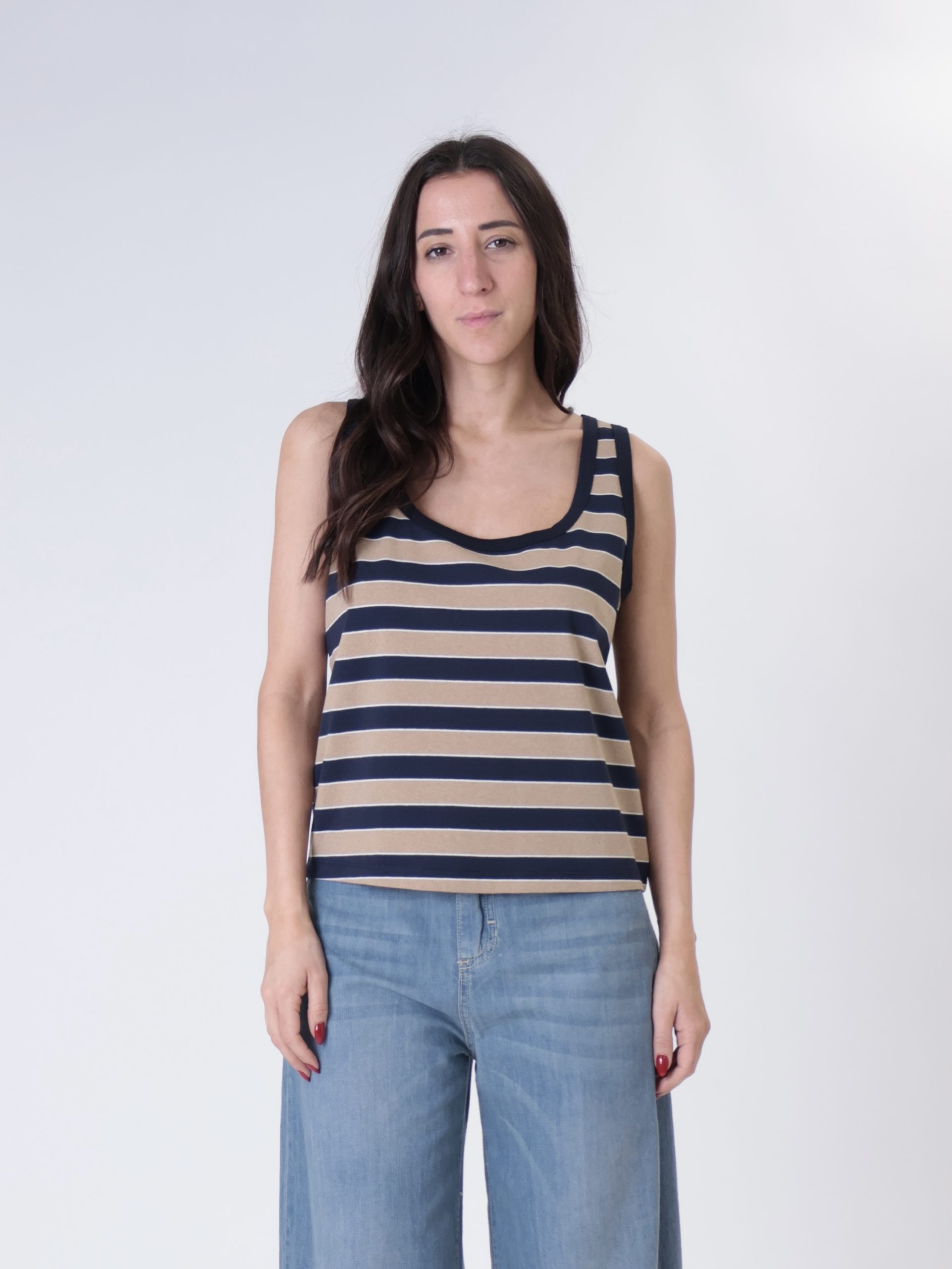 Canotta riga beige/blu