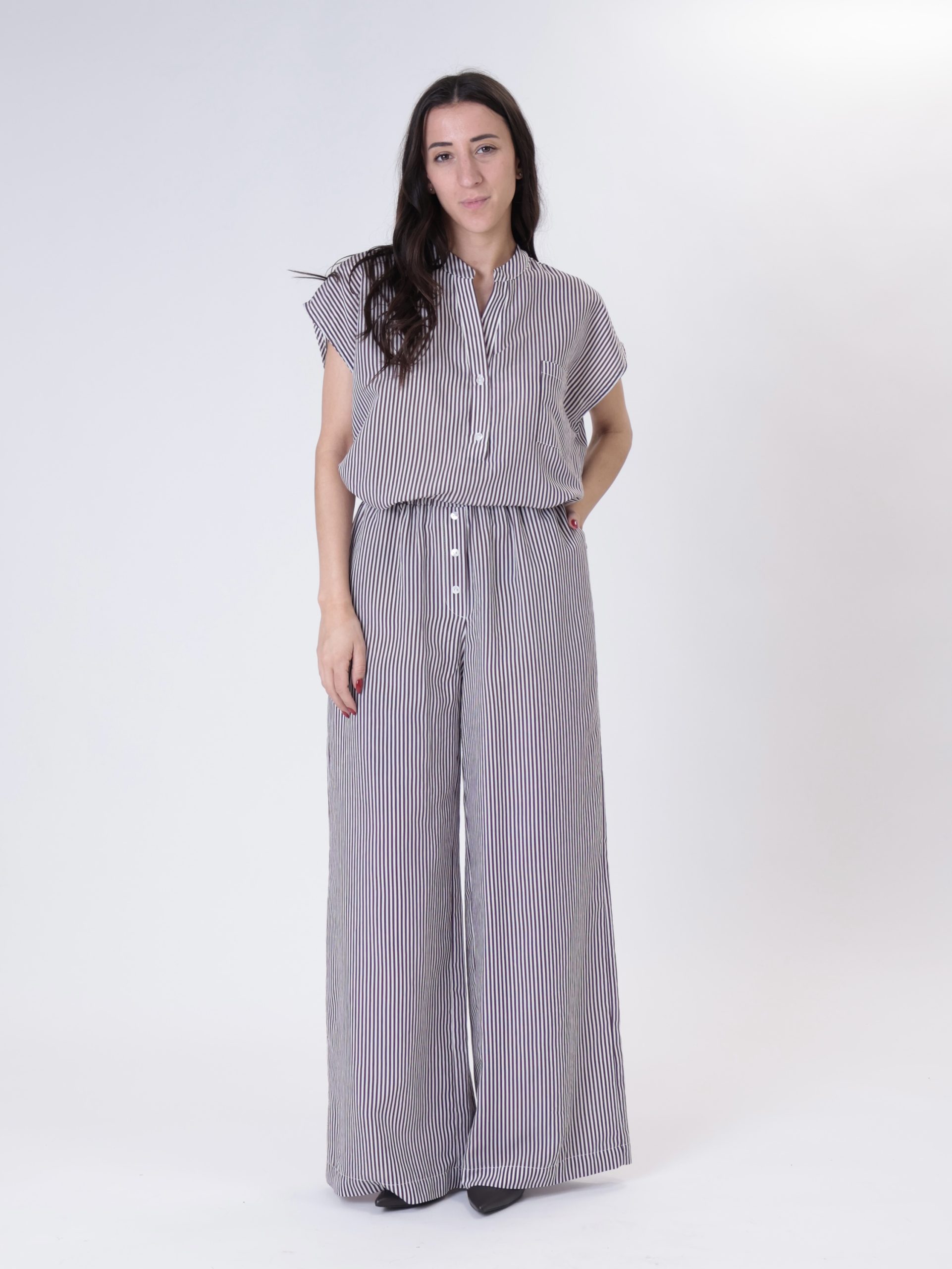 Camicia coreana righe bianco/bordeaux