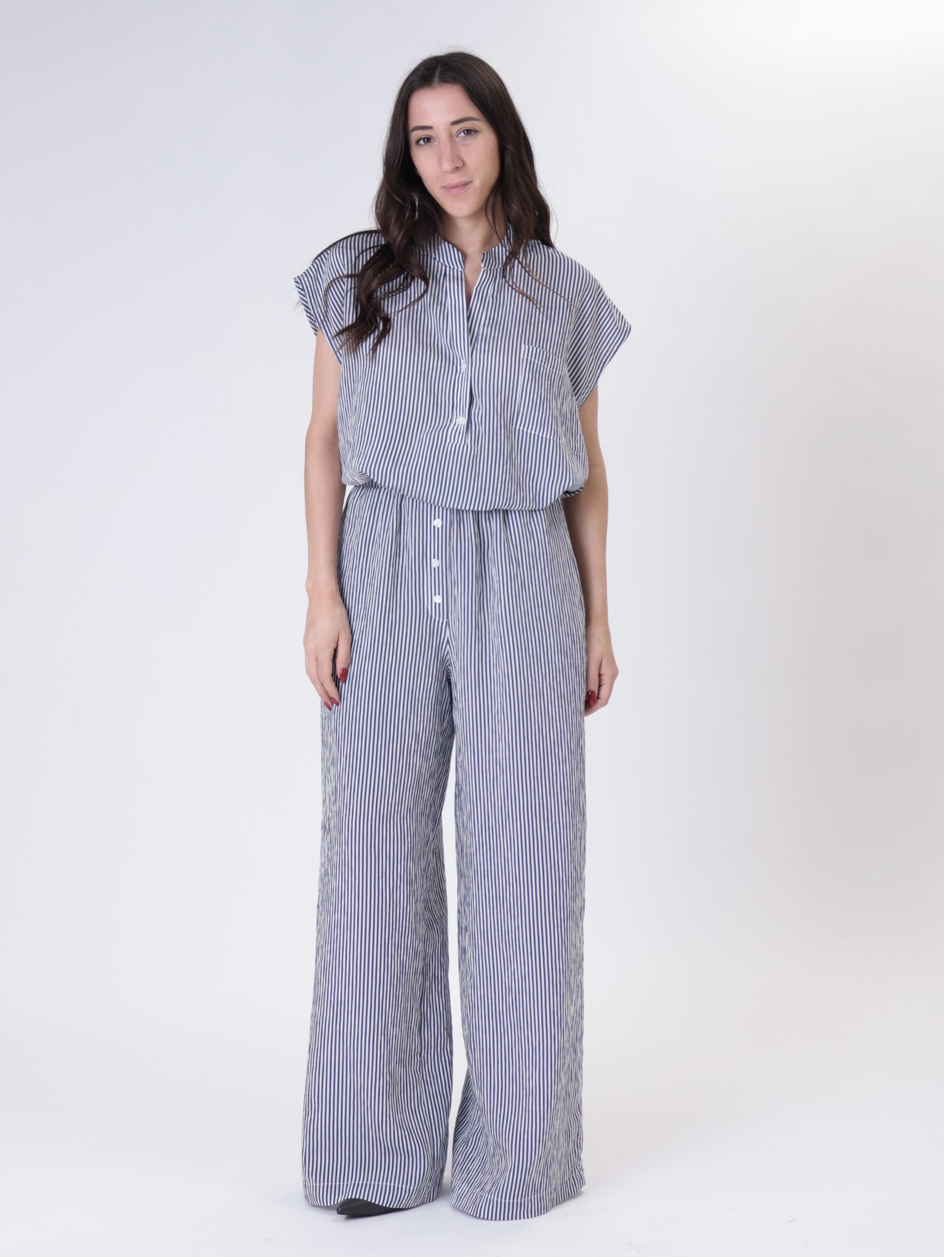 Pantalone bottoni righe bianco/blu