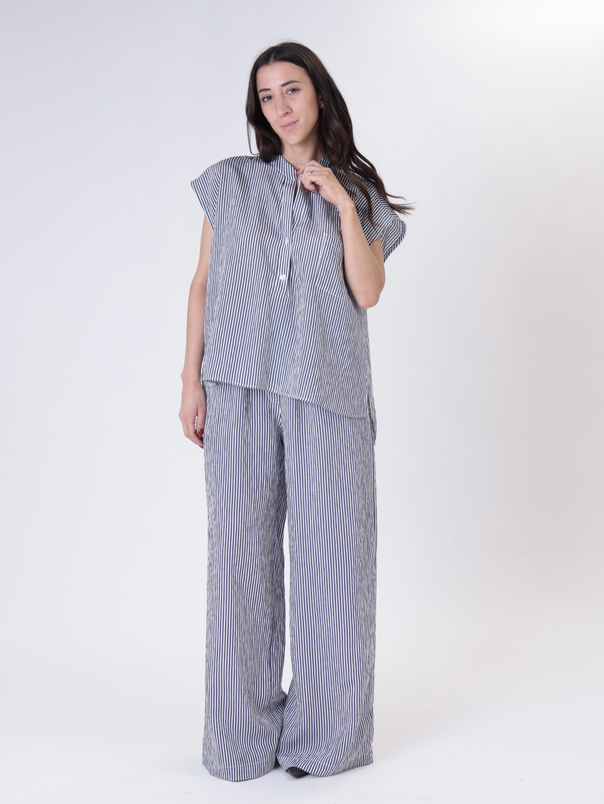Camicia coreana righe bianco/blu