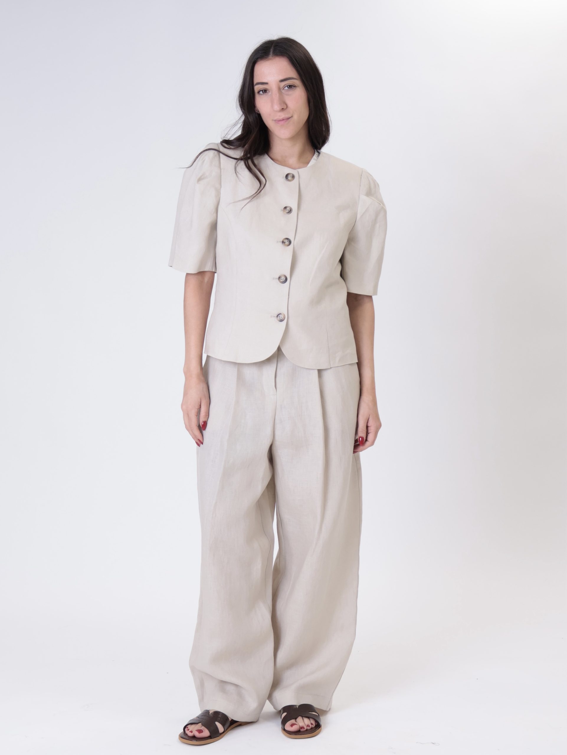 Giacca lady sbuffo 100% lino beige