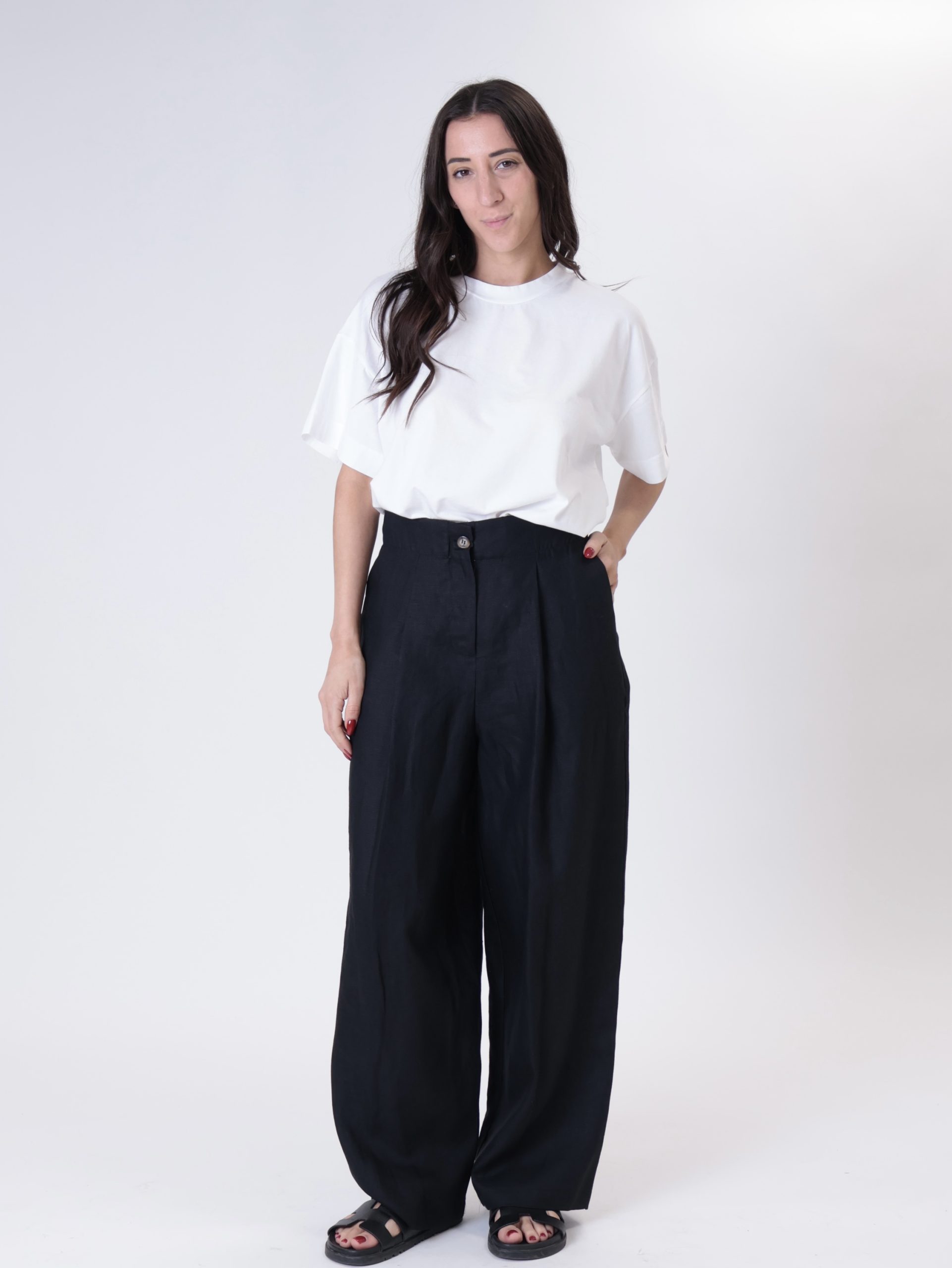 Pantalone lady nero 100% lino