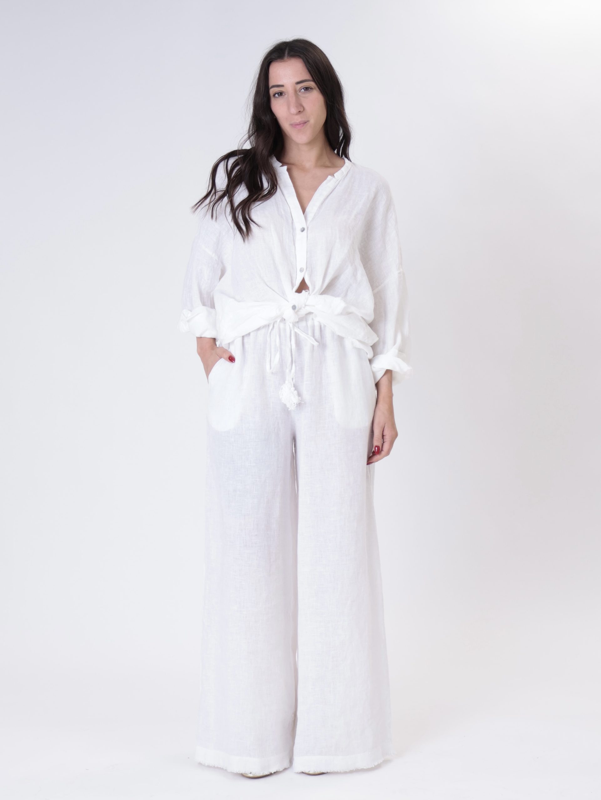 Camicia manica lunga 100% lino bianca