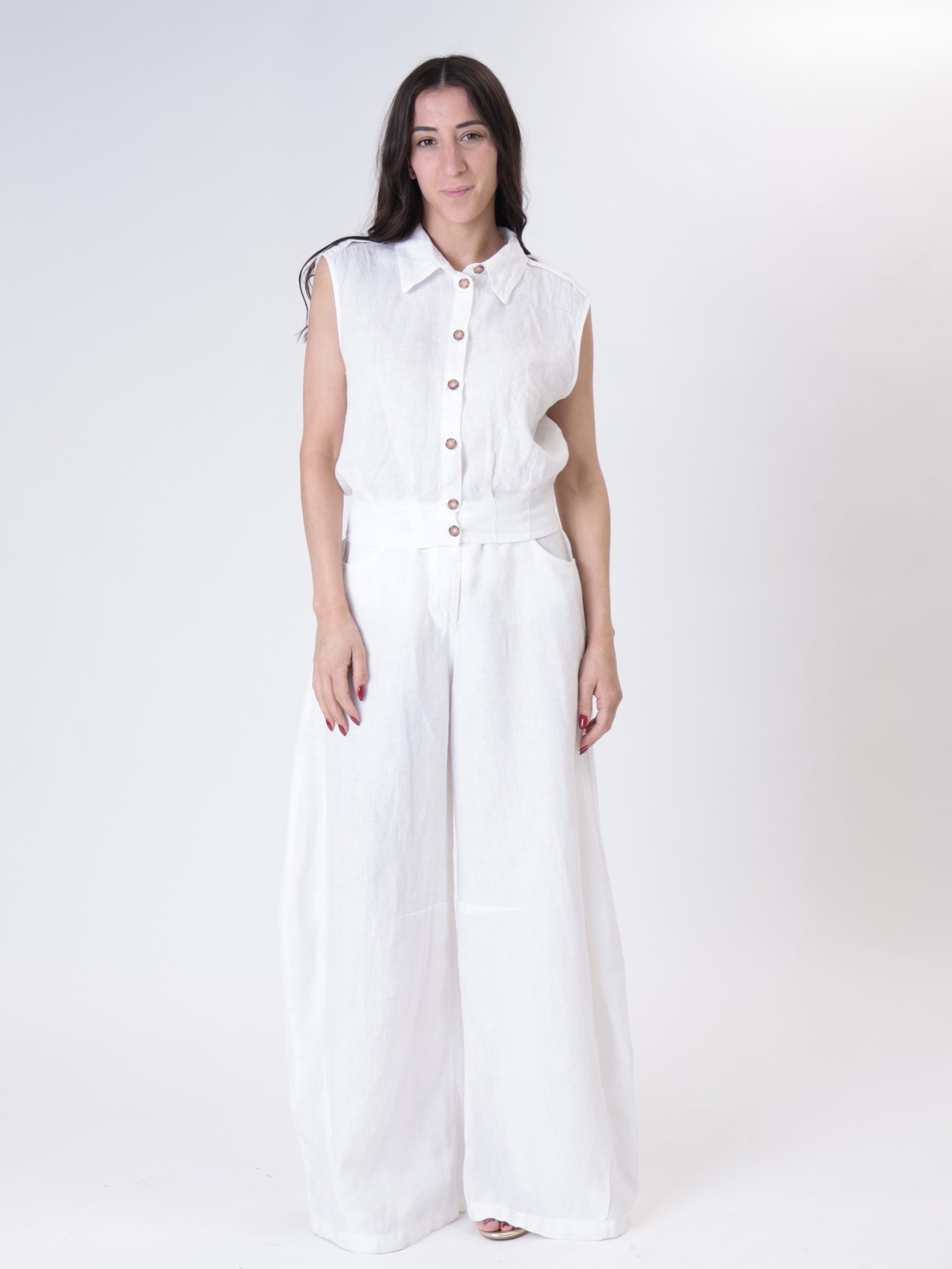 Gilet pinces fondo 100% lino bianco