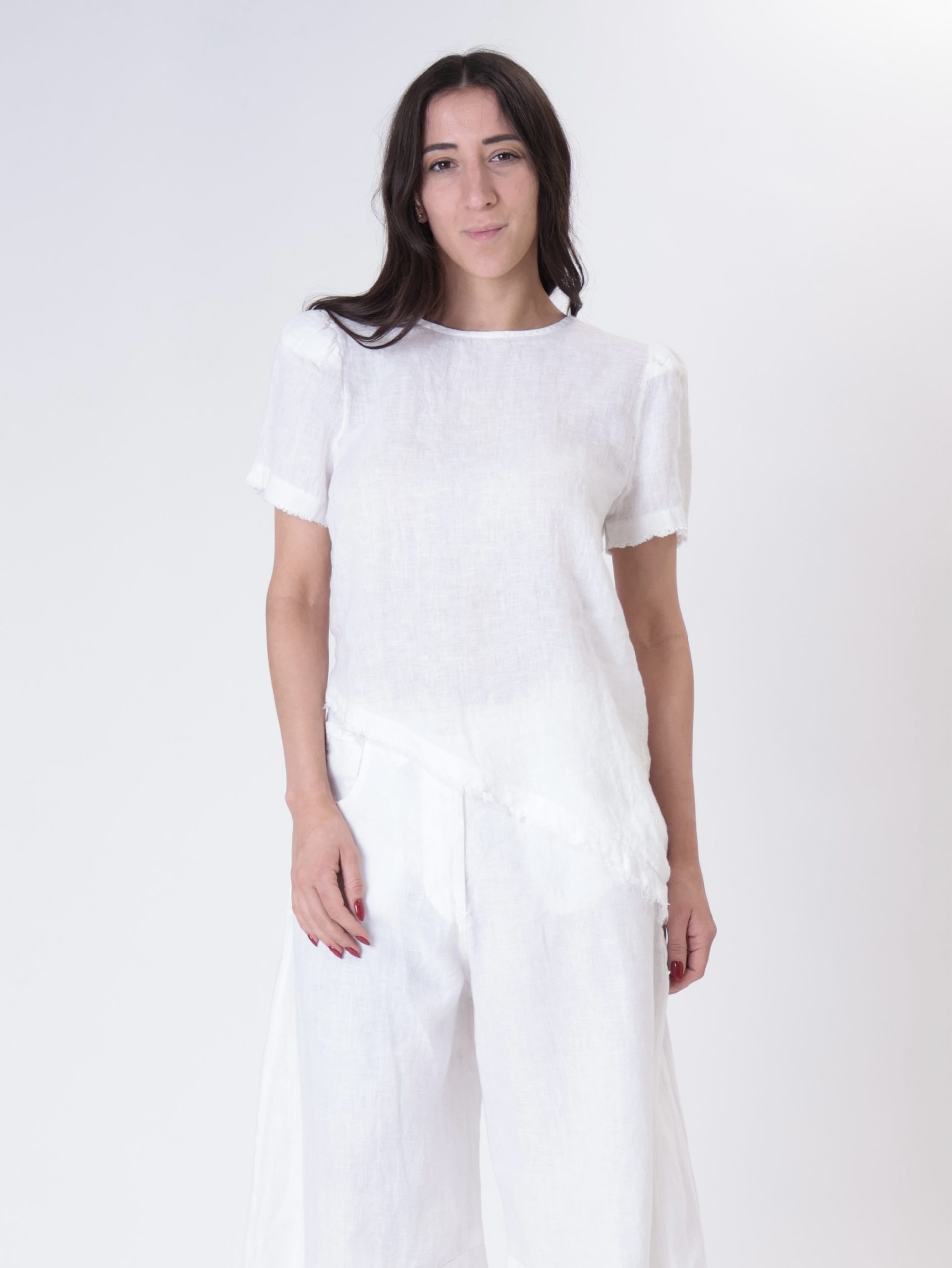T-shirt svasata 100% lino bianco