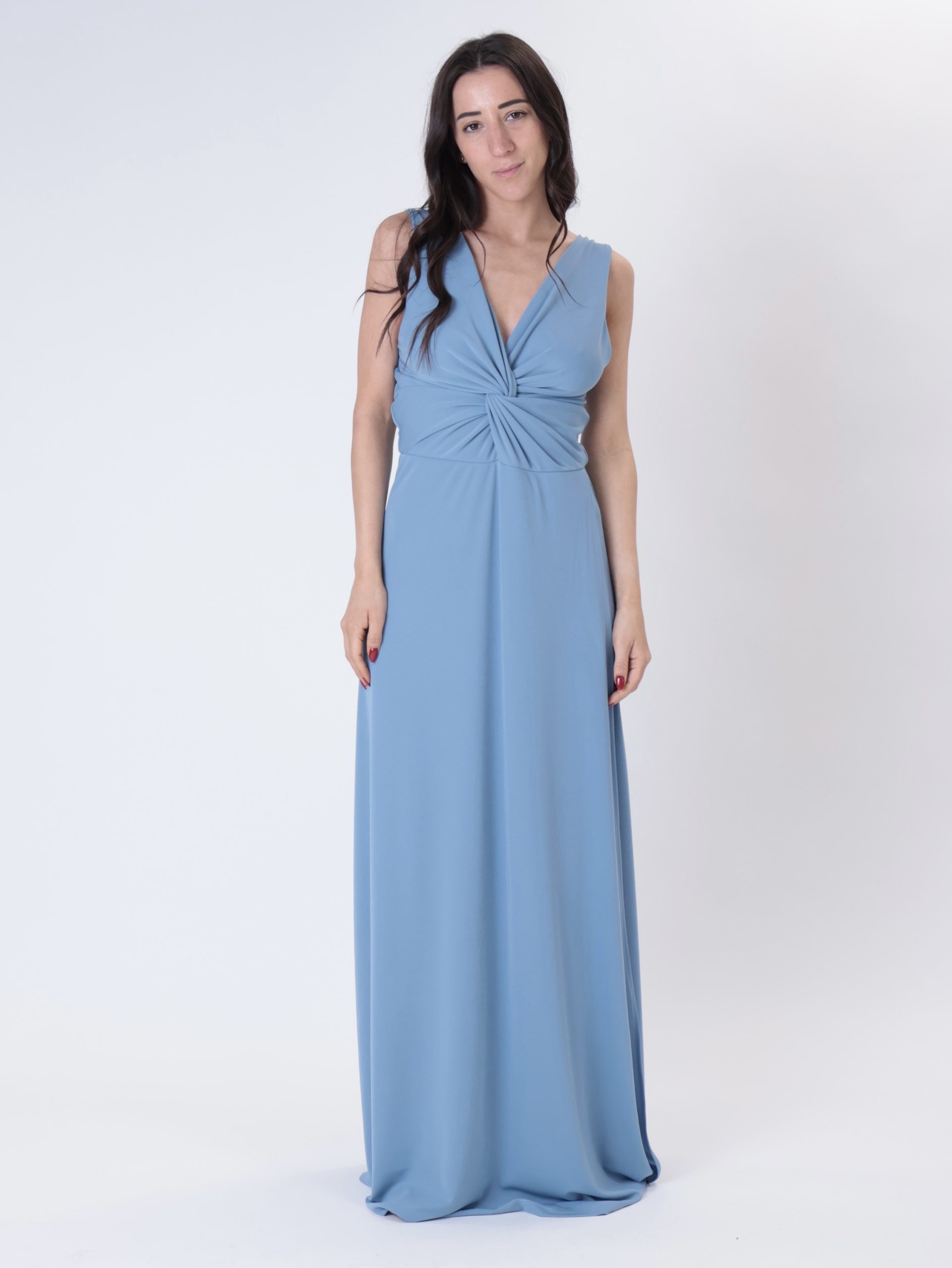 Abito scollato con nodo azzurro