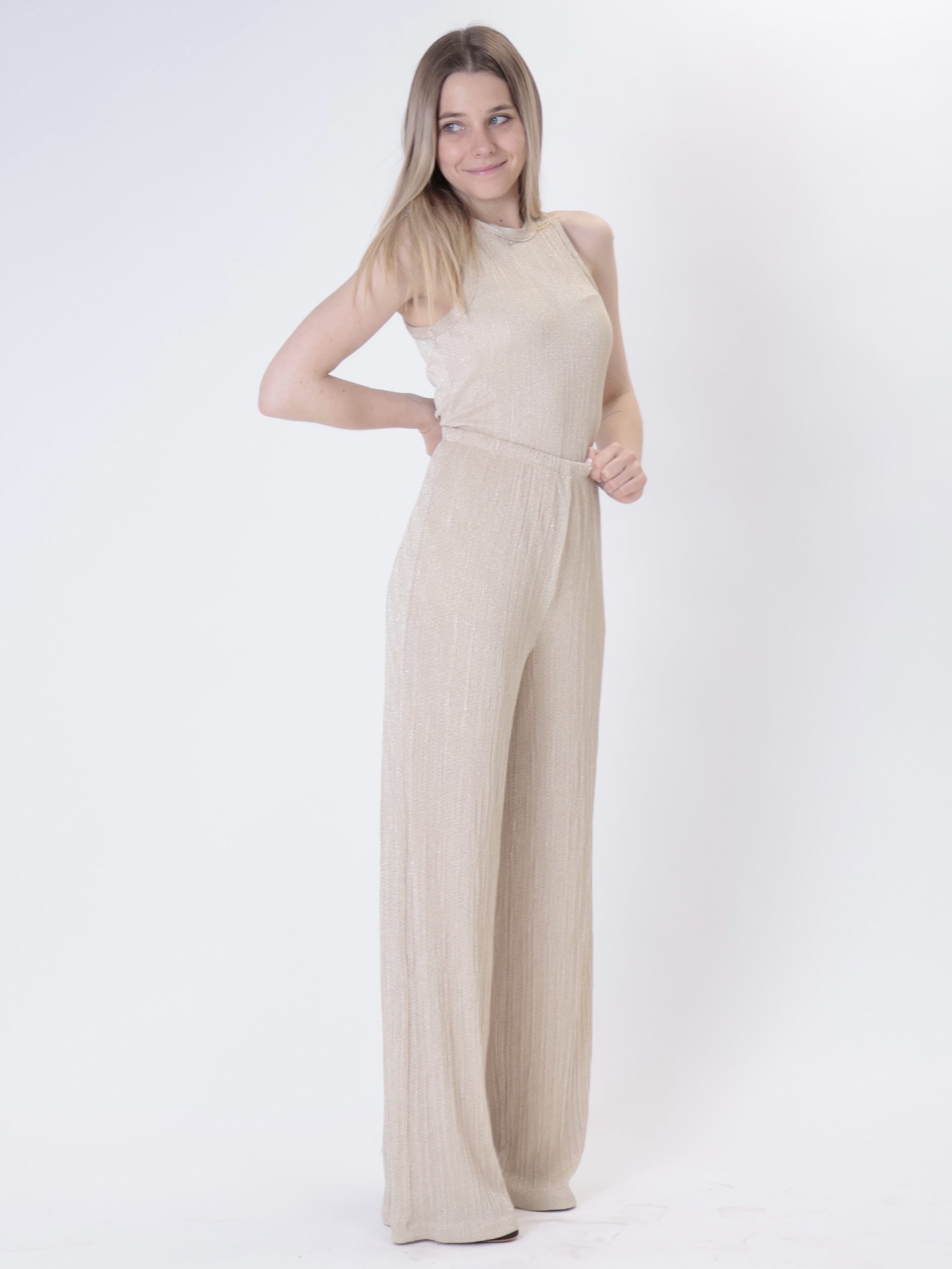 Pantalone lurex righe oro