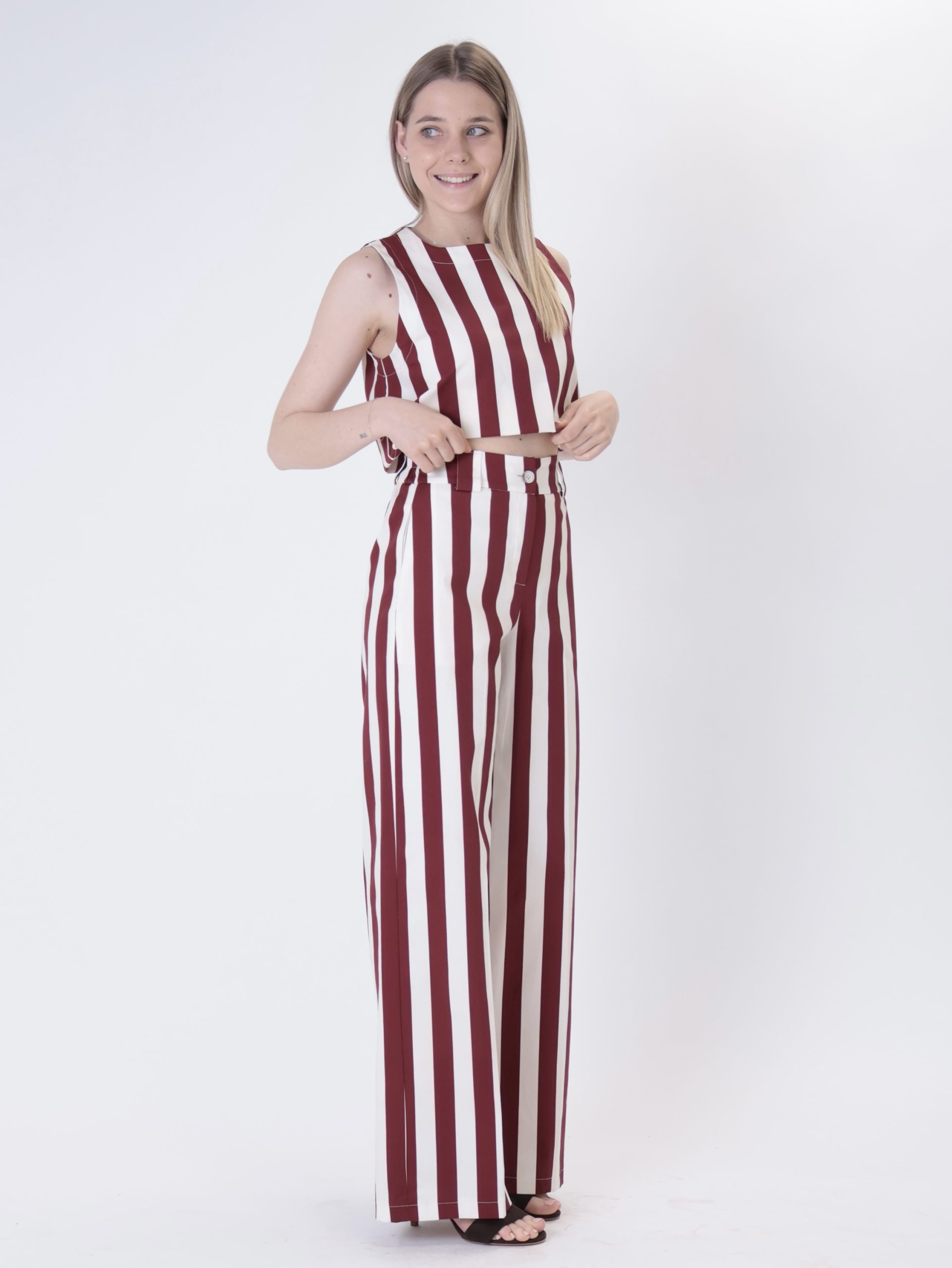 Pantalone greta riga bordeaux