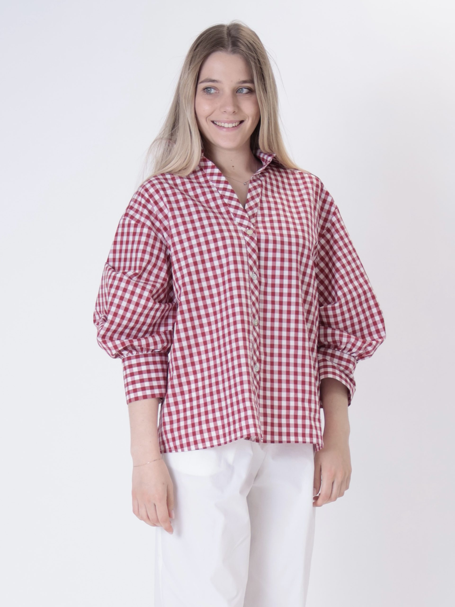 Camicia bottone retro vichy rosso