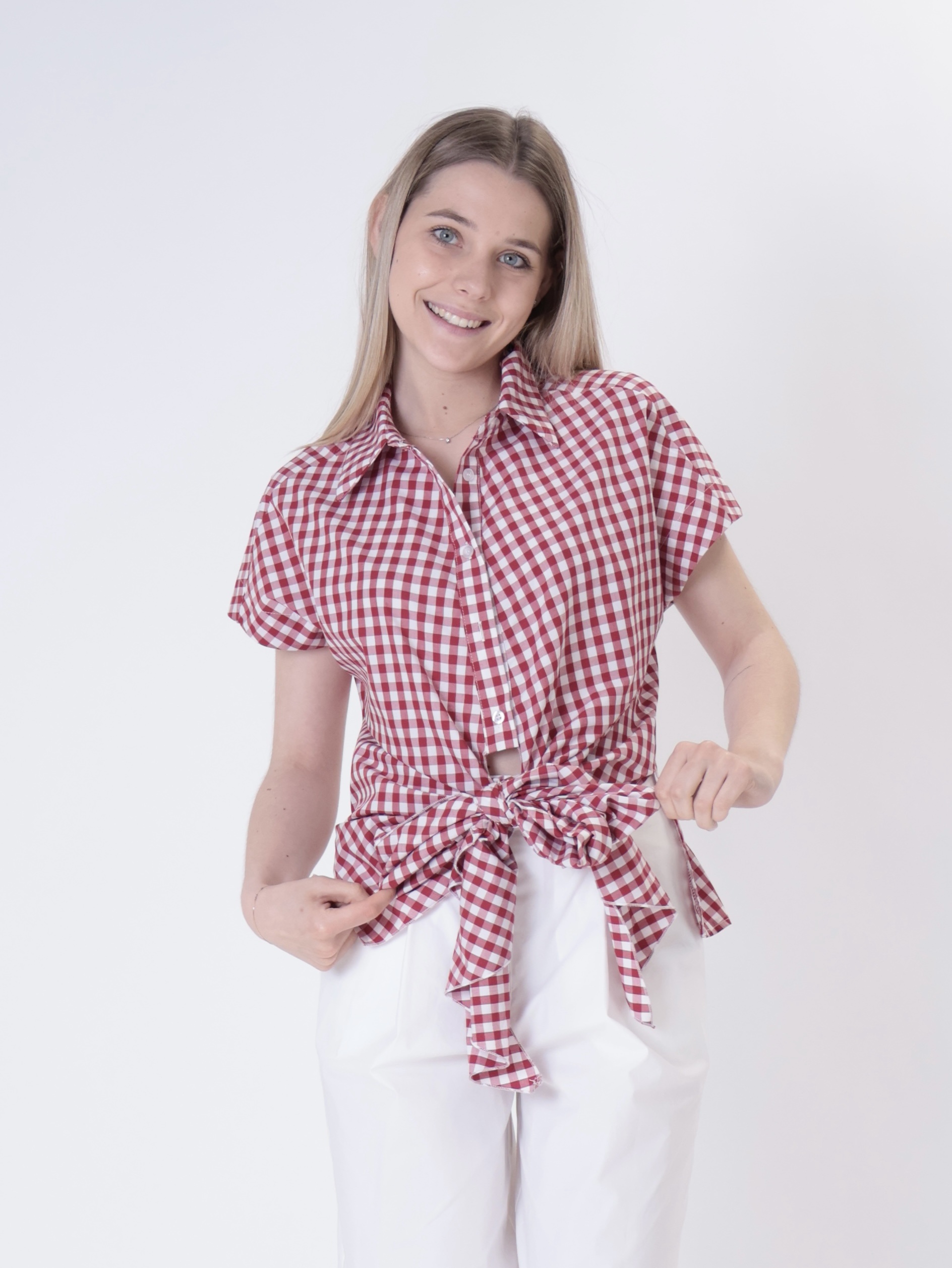 Camicia smanicata vichy rosso
